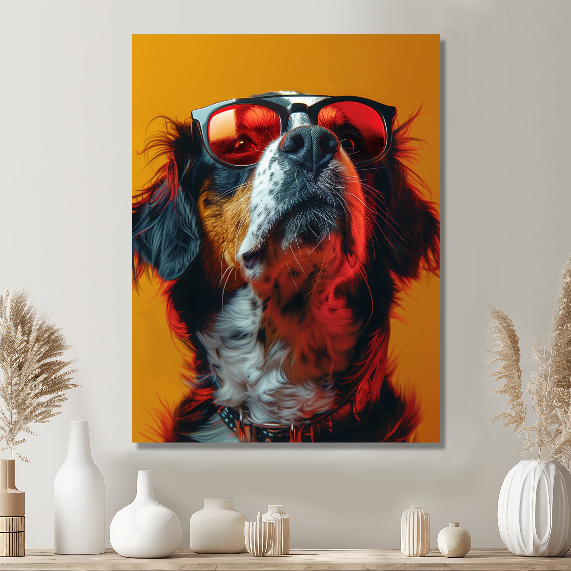 Red yellow sunglasses Bernese portrait - Dog Wall Art Prints