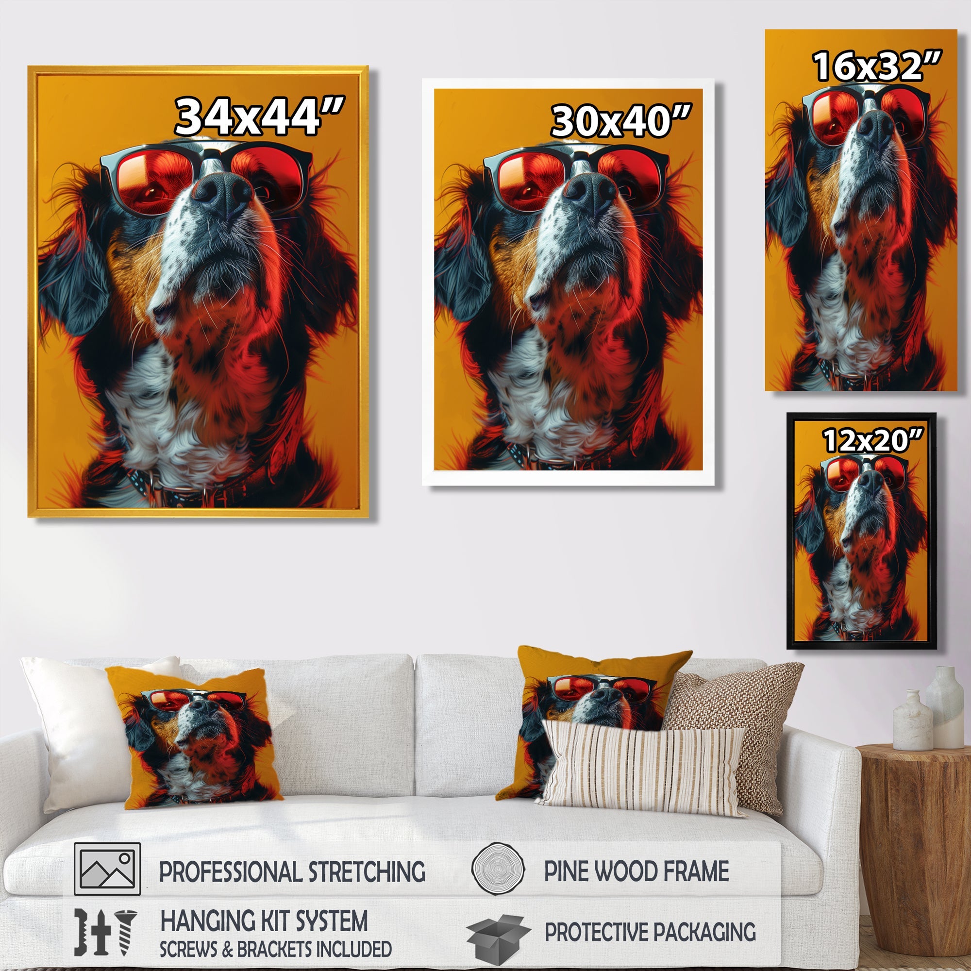 Red yellow sunglasses Bernese portrait - Dog Wall Art Prints