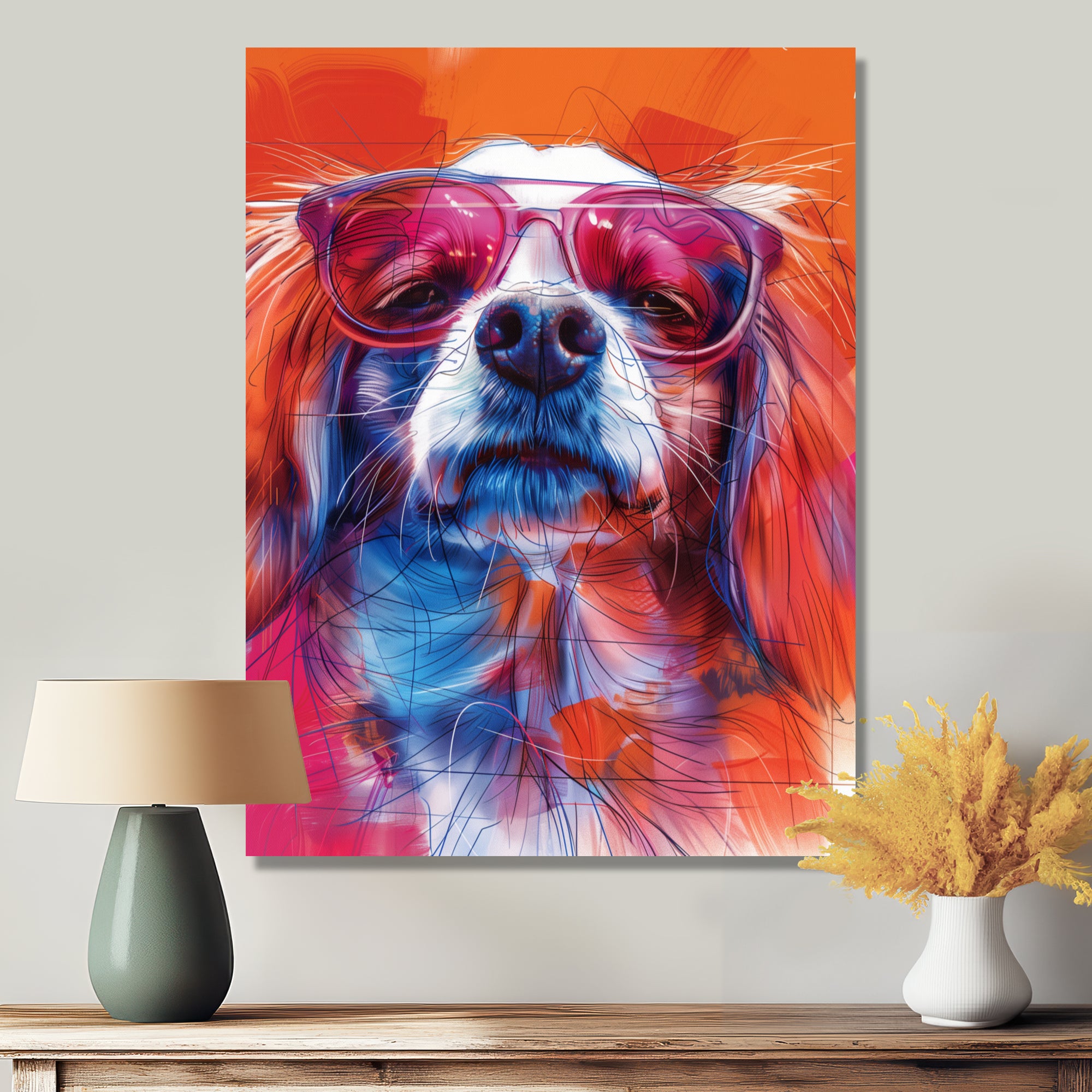 Pink white sunglasses border collie portrait - Dog Wall Art Prints