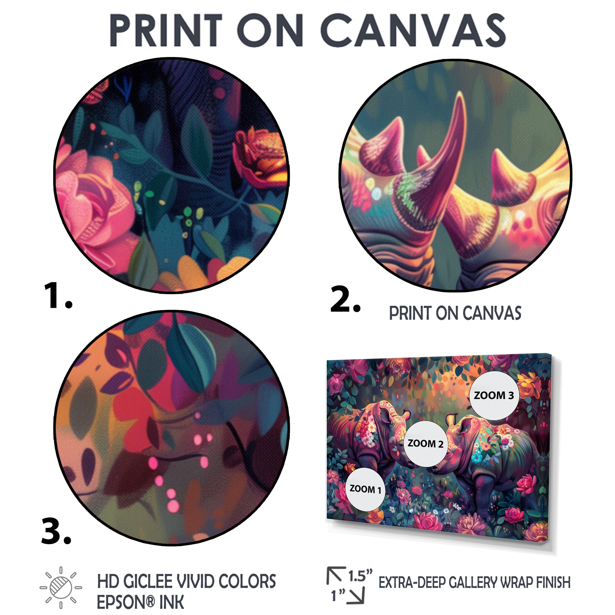 Pink green Rhino wondering dreams - Rhino Wall Decor