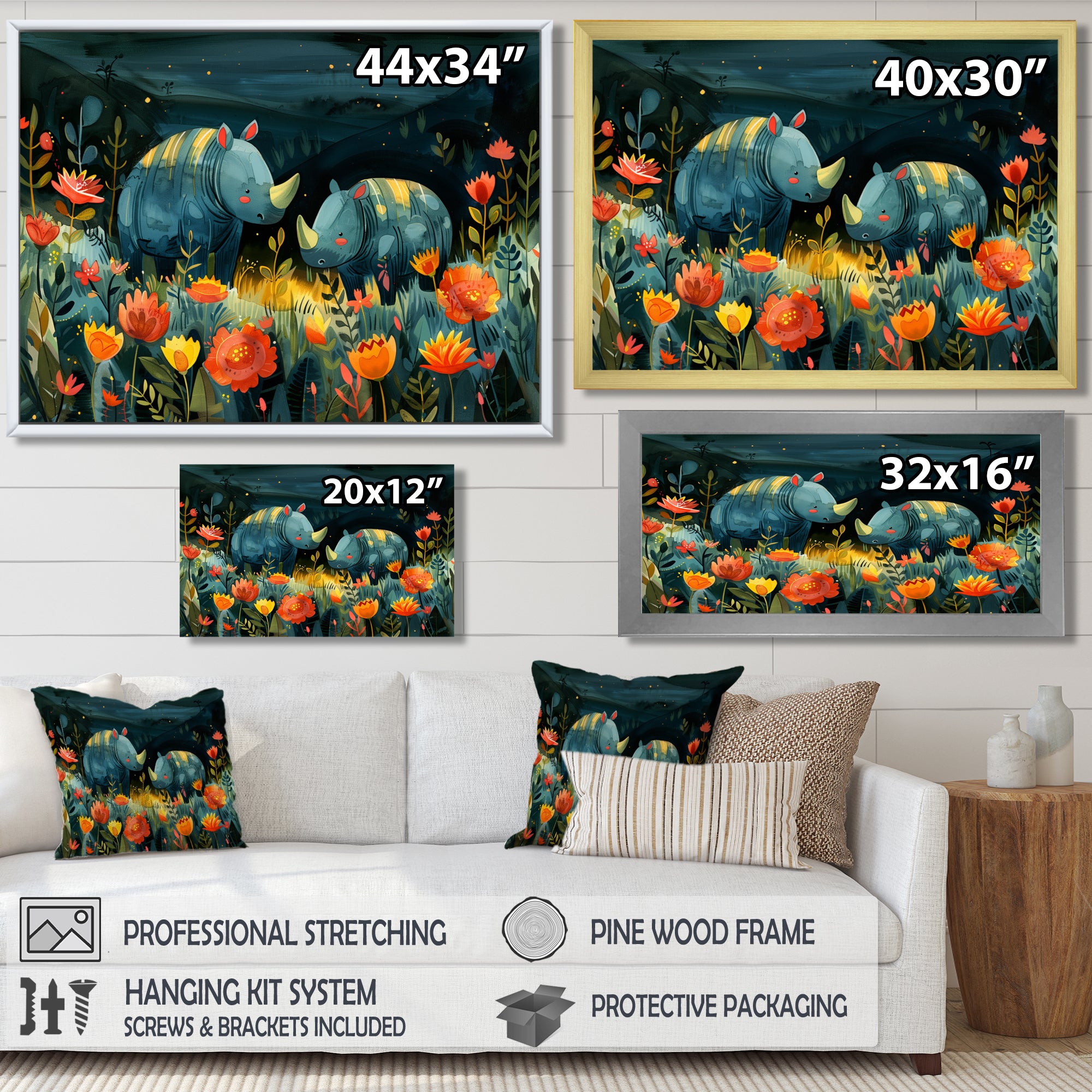 Green orange summer Rhino wondering dreams - Rhino Wall Art Prints