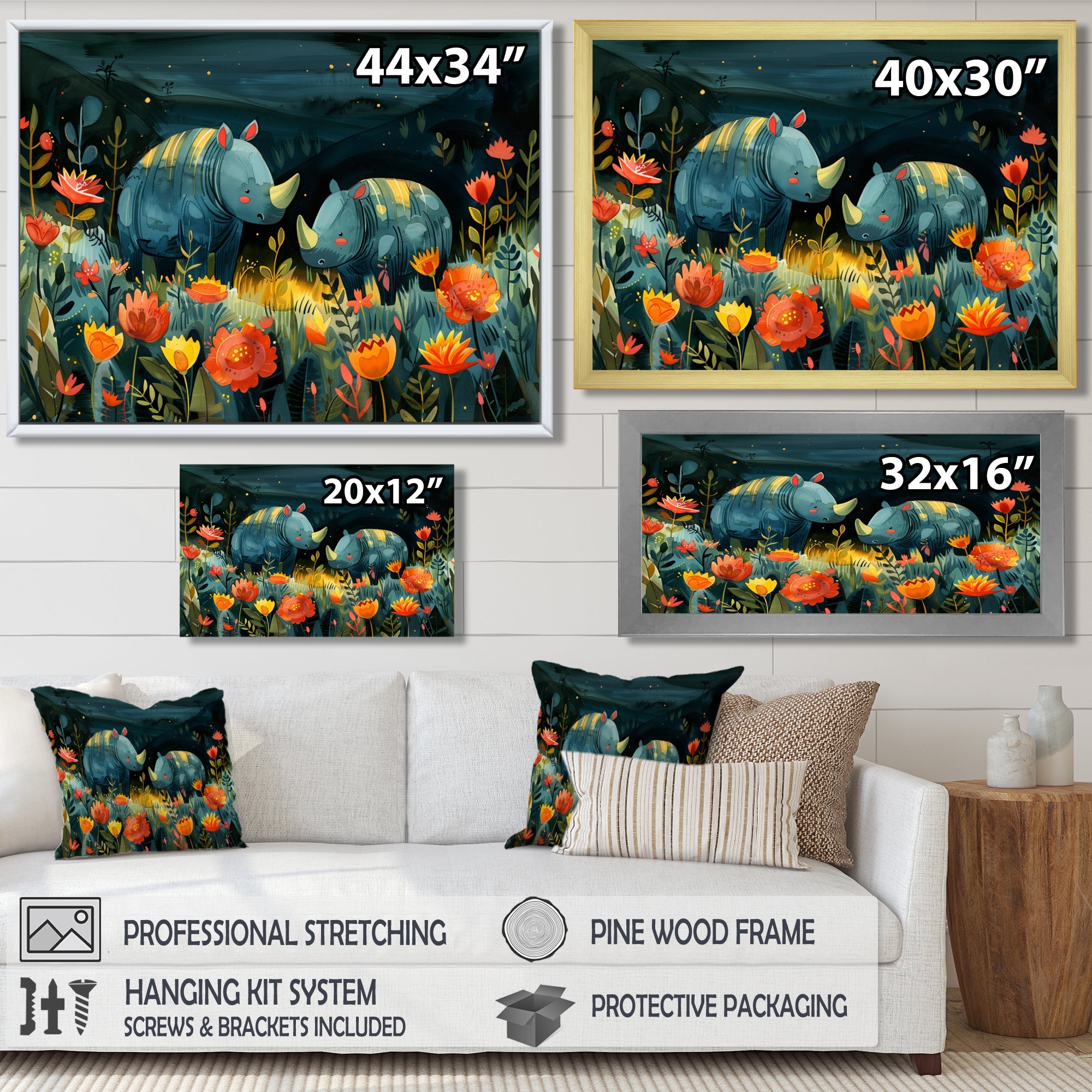 Green orange summer Rhino wondering dreams - Rhino Wall Art Prints