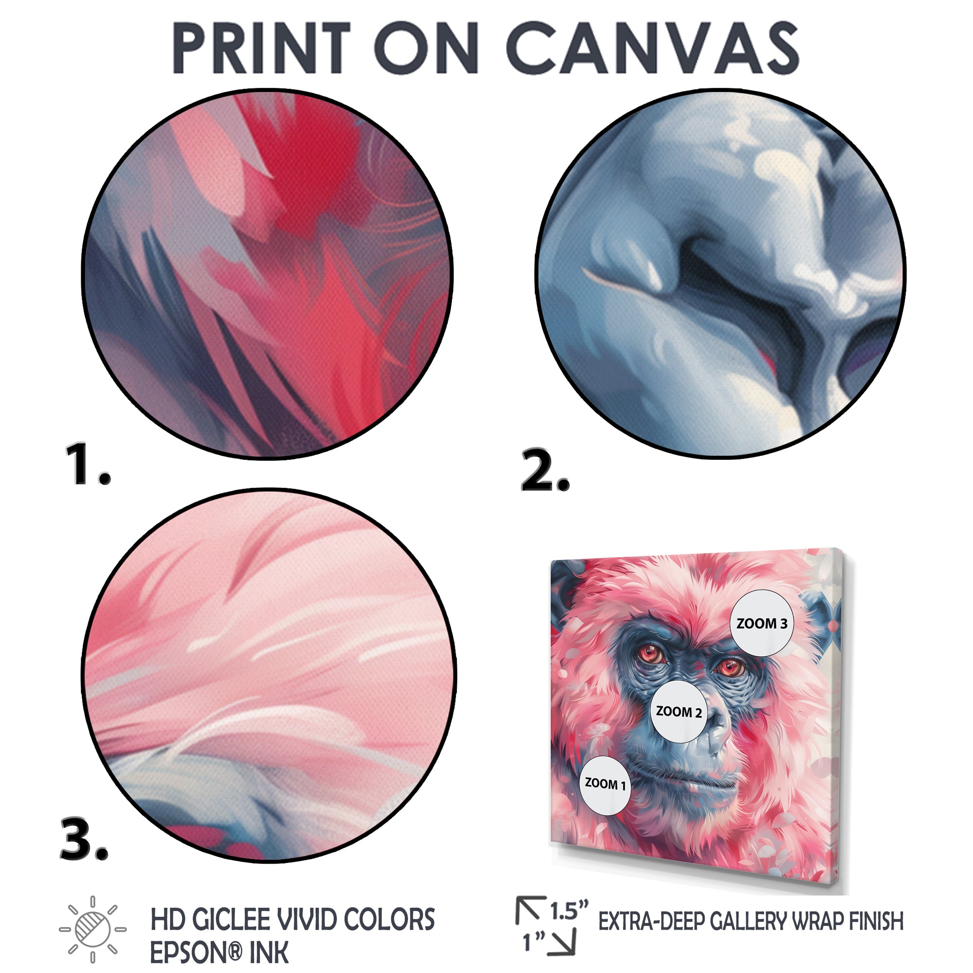 Pink blue gorilla portrait - Gorilla Canvas Wall Art
