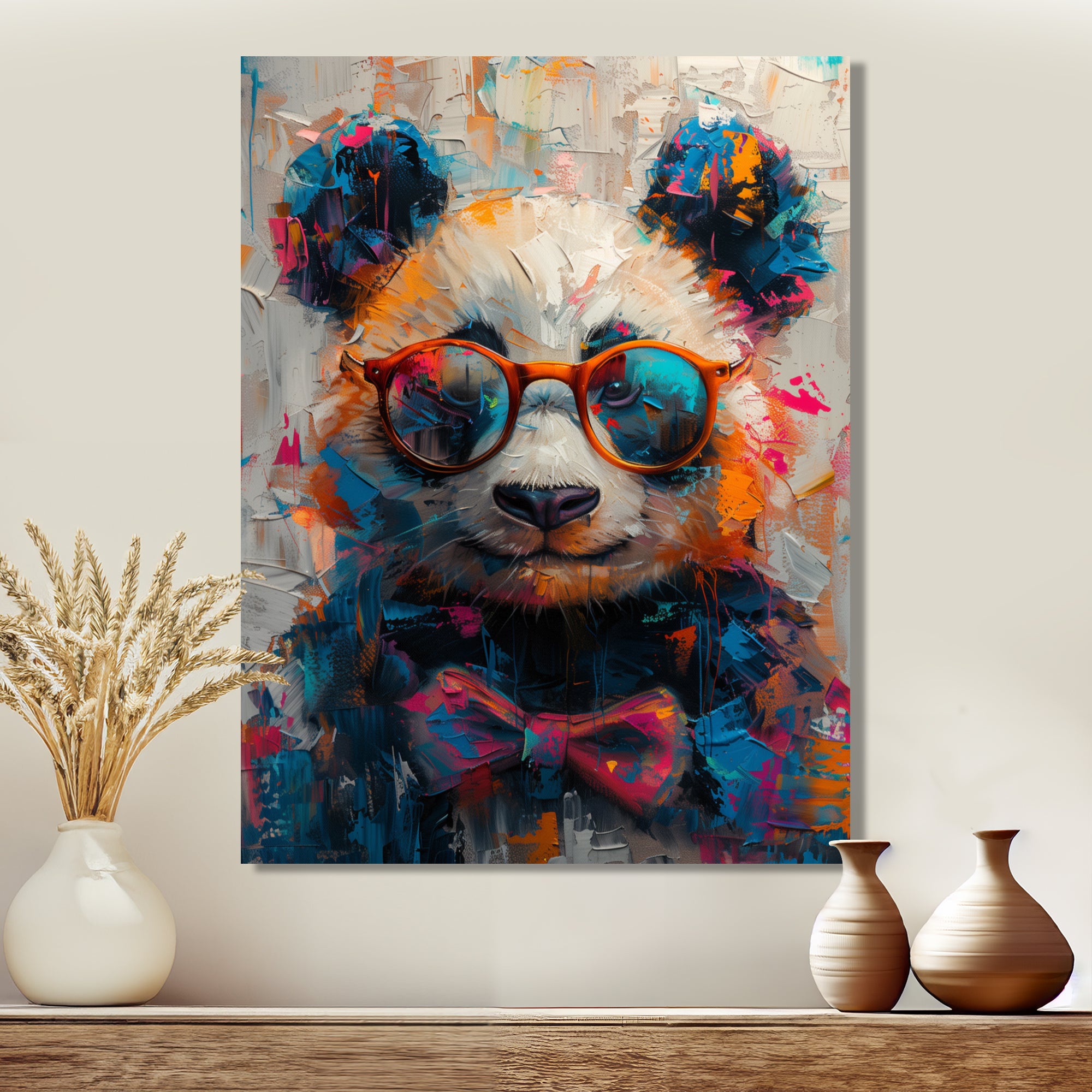 Red black panda portrait illusion - Panda Canvas Wall Art
