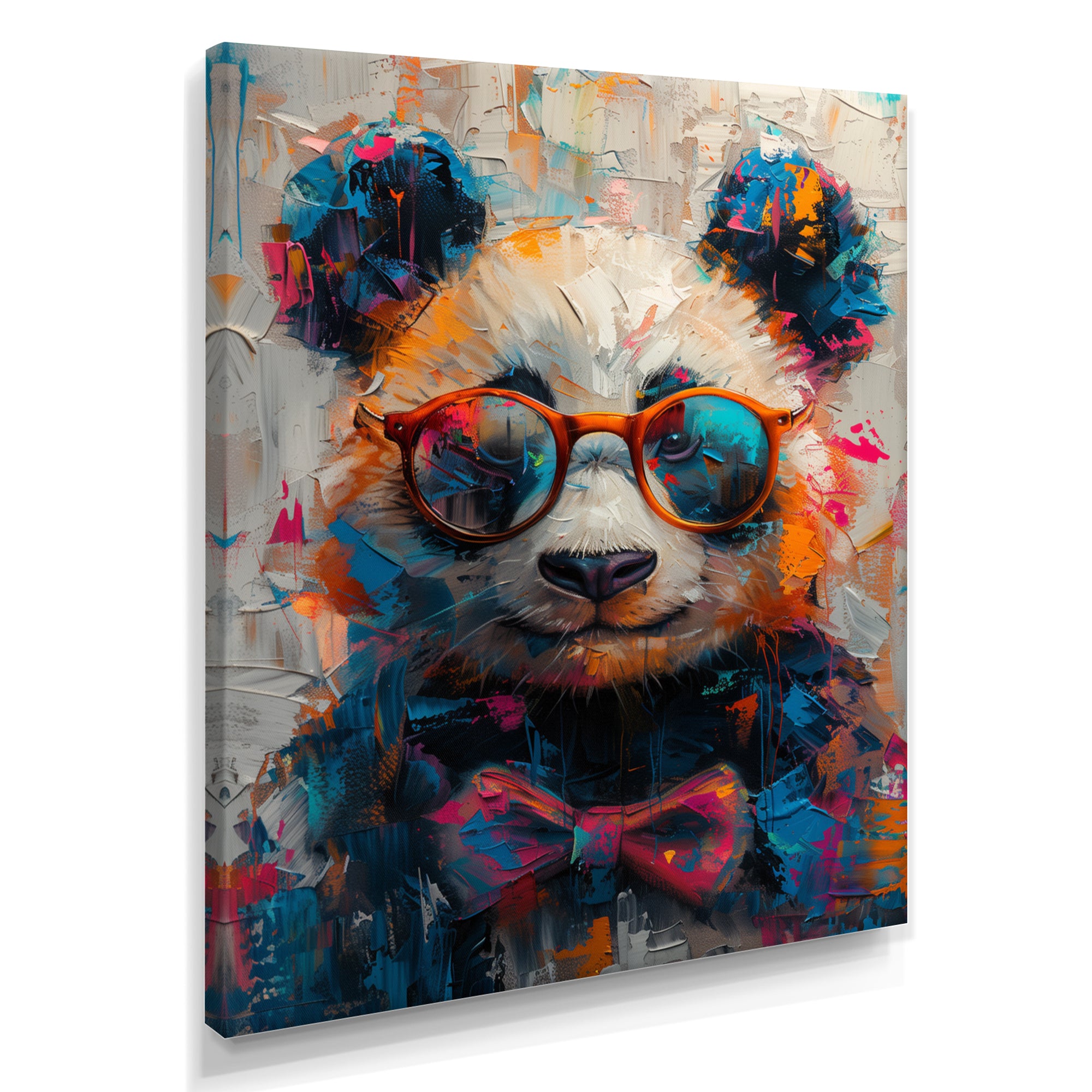 Red black panda portrait illusion - Panda Canvas Wall Art