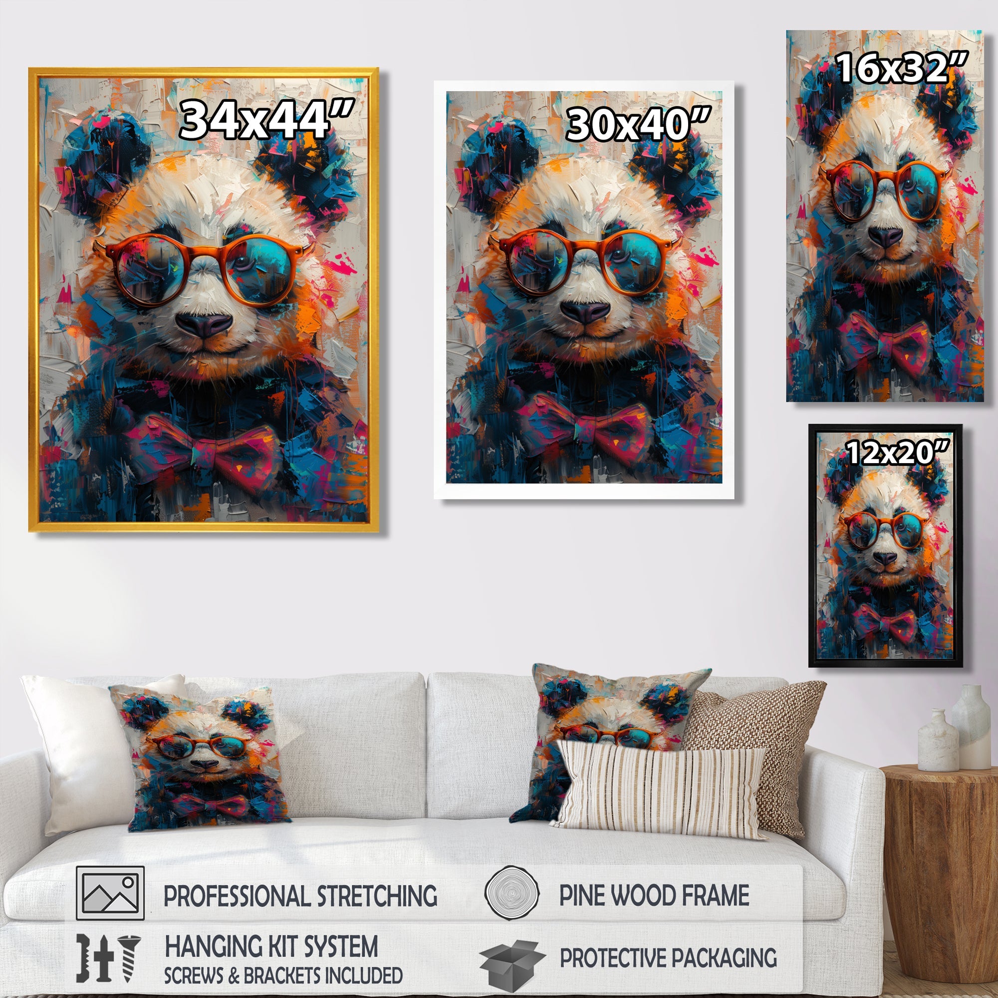 Red black panda portrait illusion - Panda Canvas Wall Art