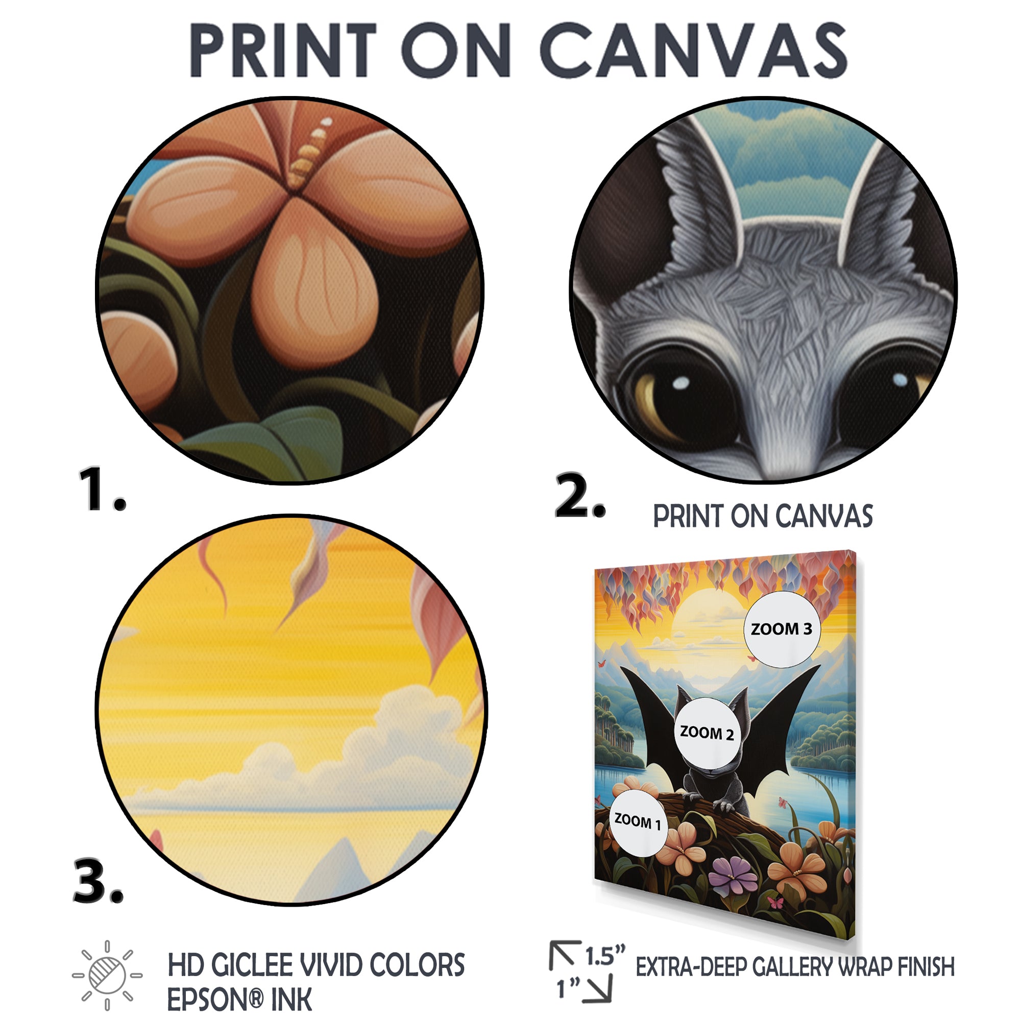 Gothic Bat in colorful flower rainforest - Bat Living Room Wall Art