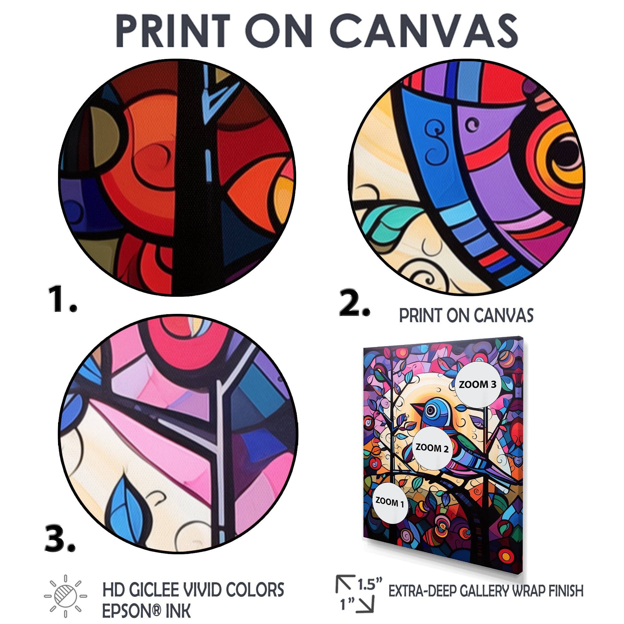 Stained glass Bird singing on branch Pop art - Bird Canvas Wall Art