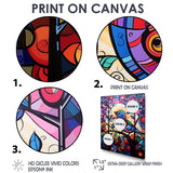 Stained glass Bird singing on branch Pop art - Bird Canvas Wall Art