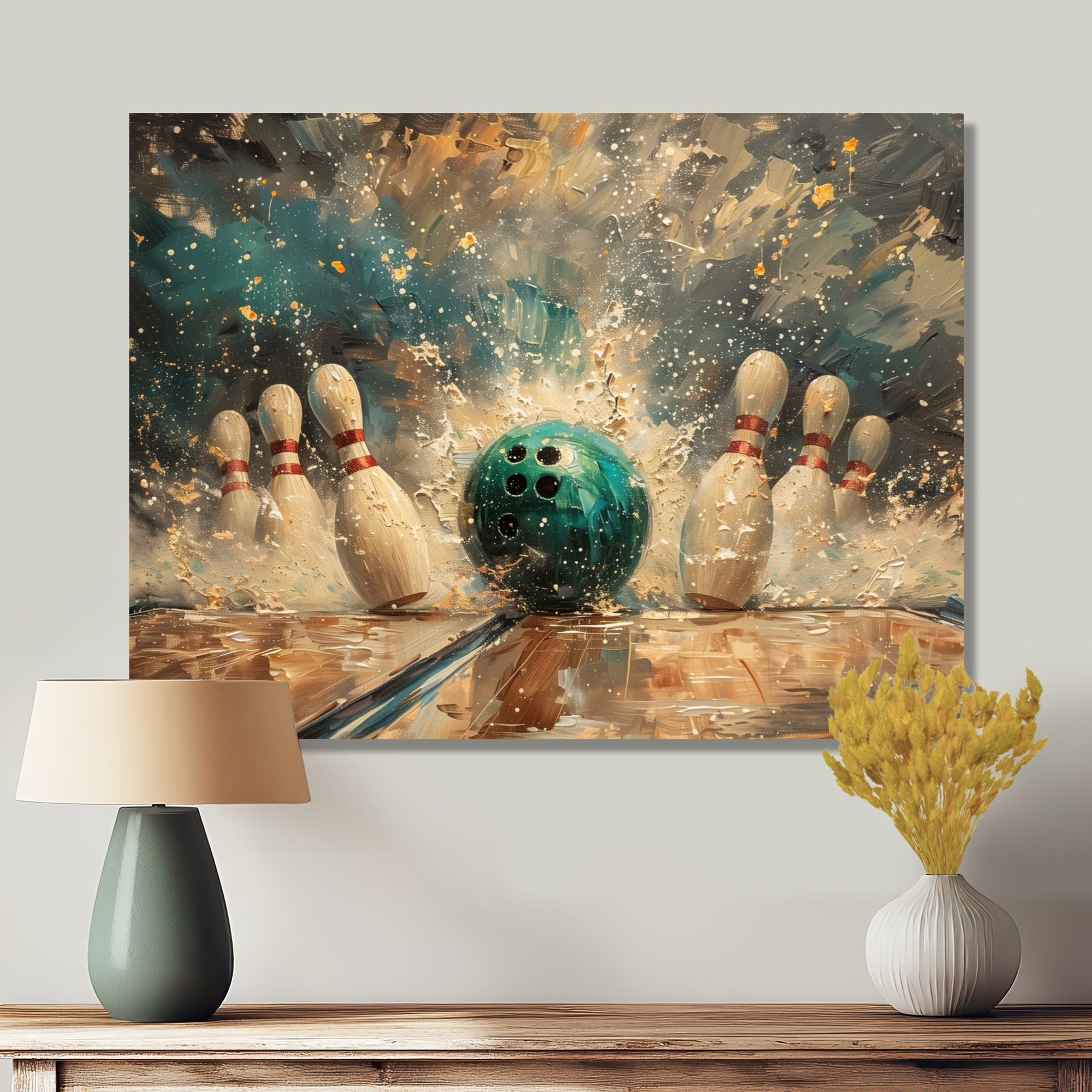 Green Bowling Ball Full Strike I - Bowling Canvas Wall Art
