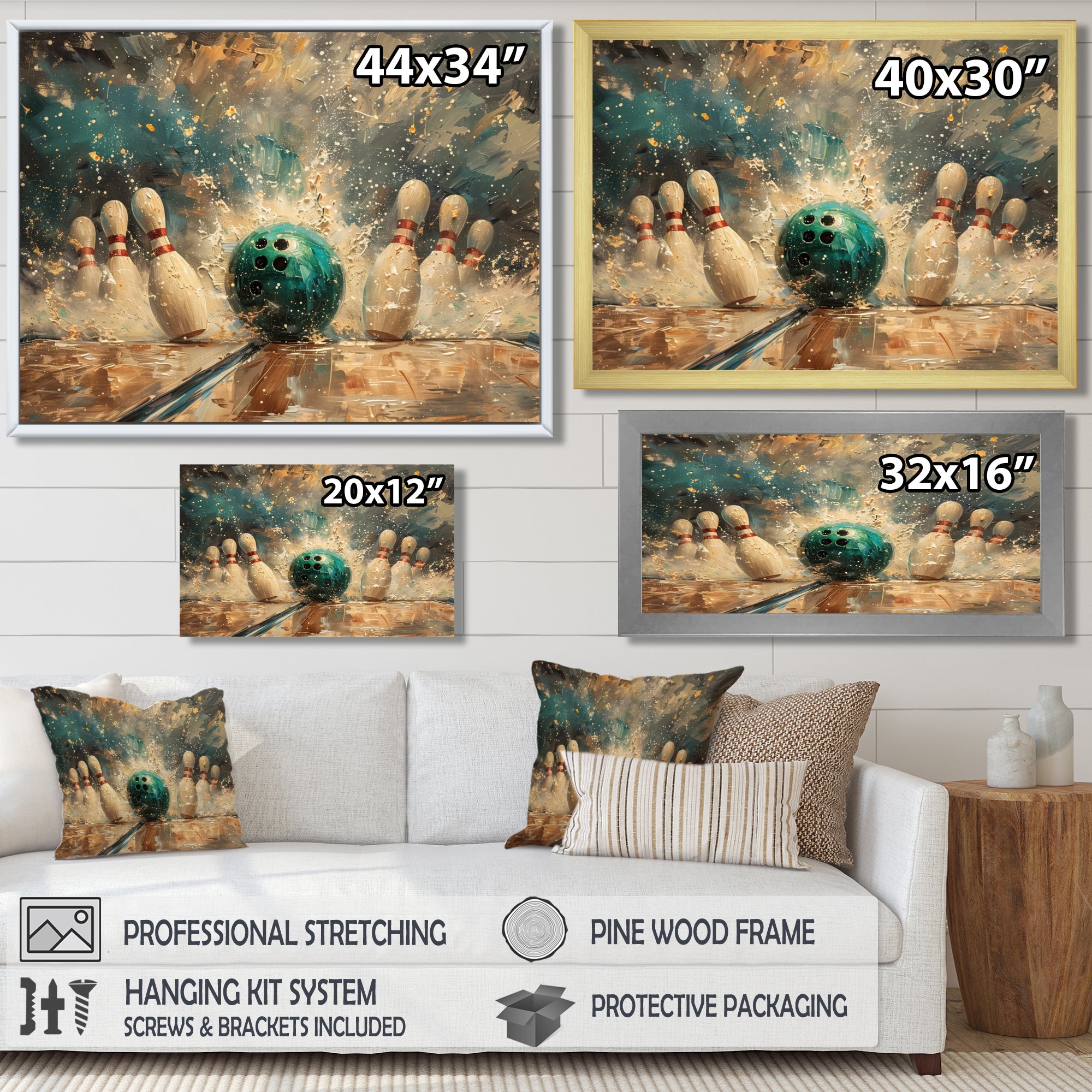 Green Bowling Ball Full Strike I - Bowling Canvas Wall Art