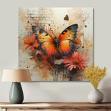 Vintage orange Butterfly in flower dream - Butterfly Wall Decor