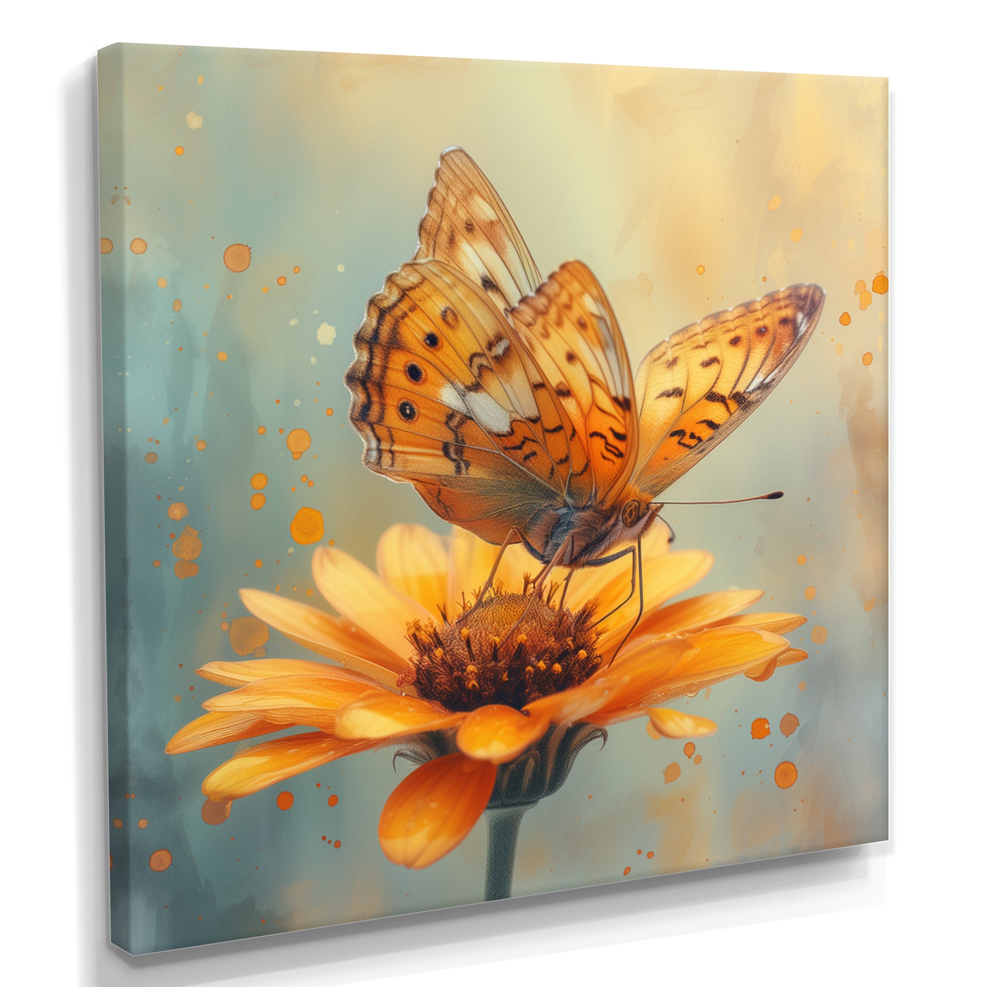 Vintage yellow Butterfly on daisy - Butterfly Wall Art Prints