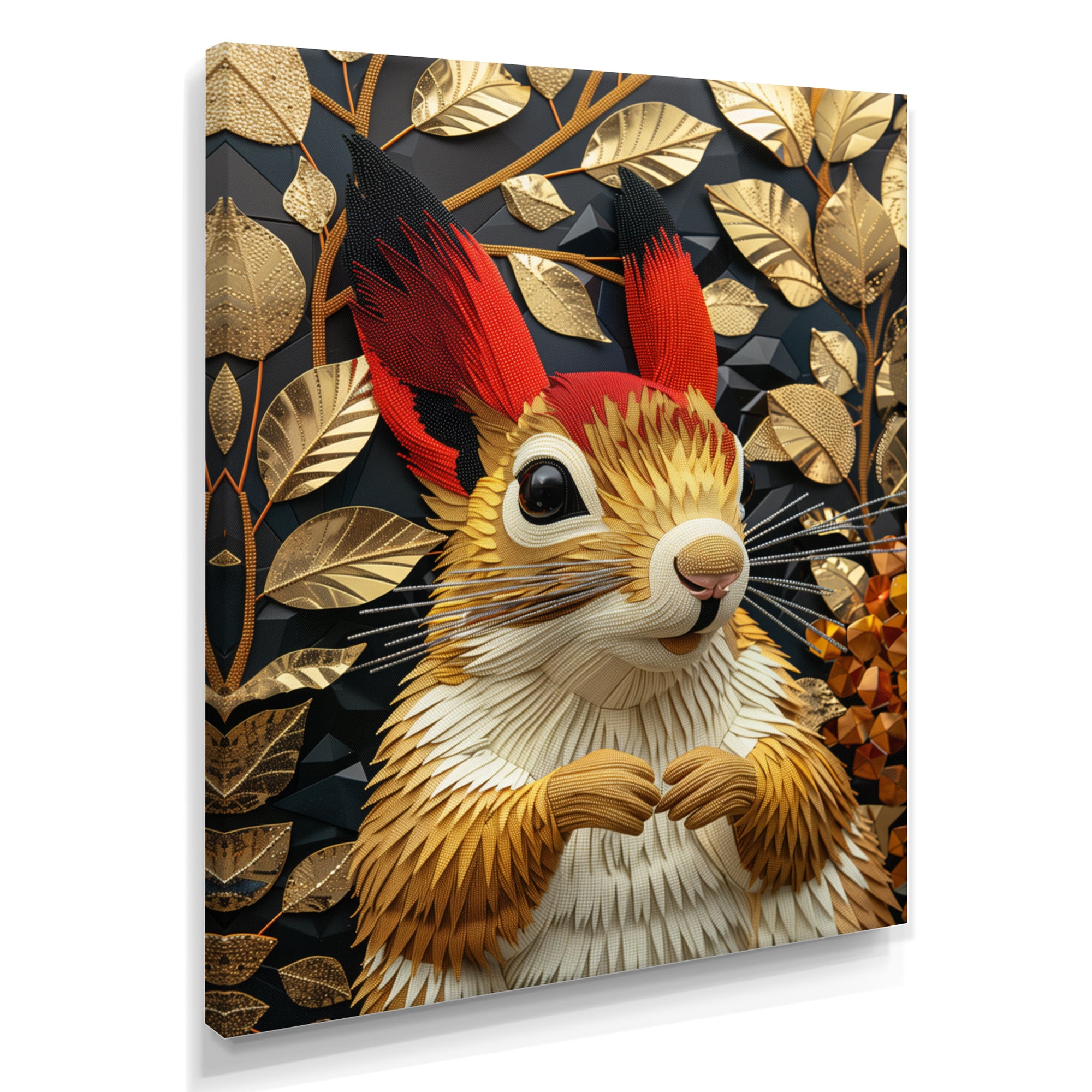 Red gold Squirrel Art deco portrait - Squirrel Large Canvas Wall Art