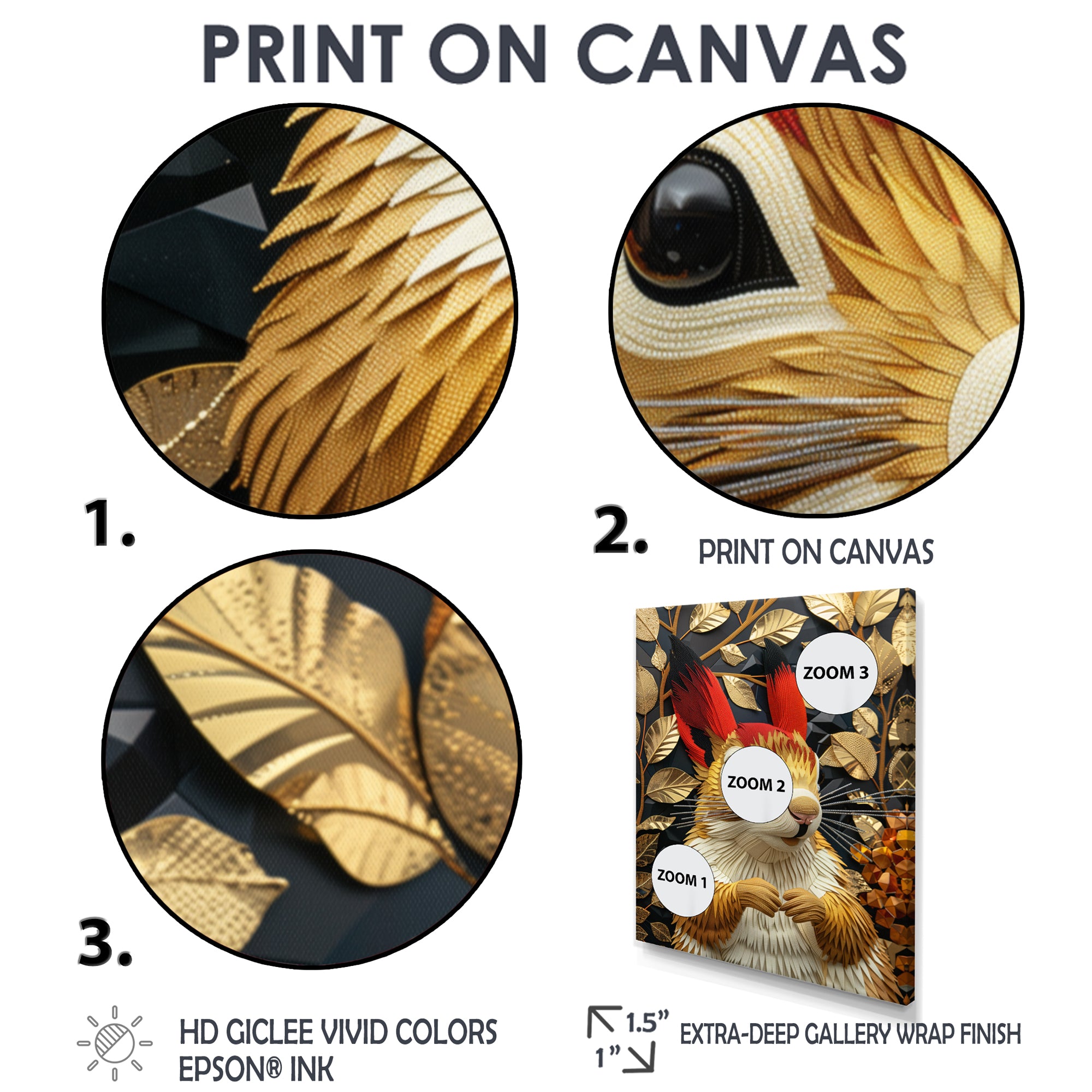 Red gold Squirrel Art deco portrait - Squirrel Large Canvas Wall Art