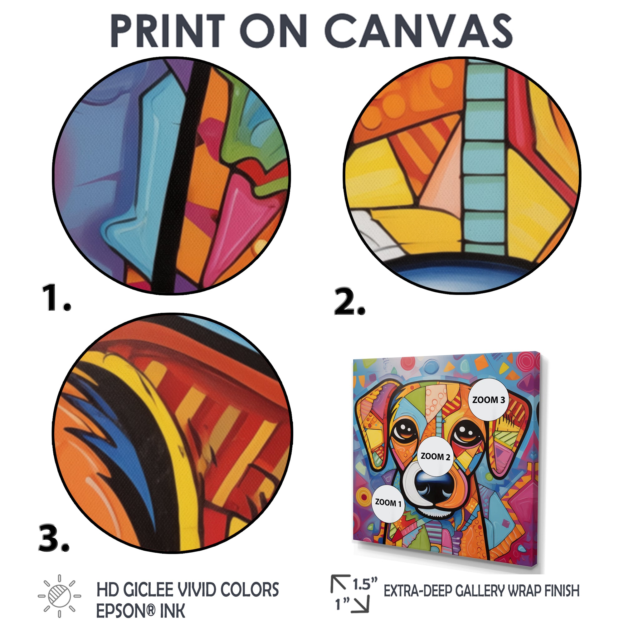 Geometric multicolor dog portrait - Dog Living Room Wall Art