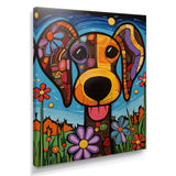 Geometric multicolor flower dog portrait - Dog Canvas Wall Art