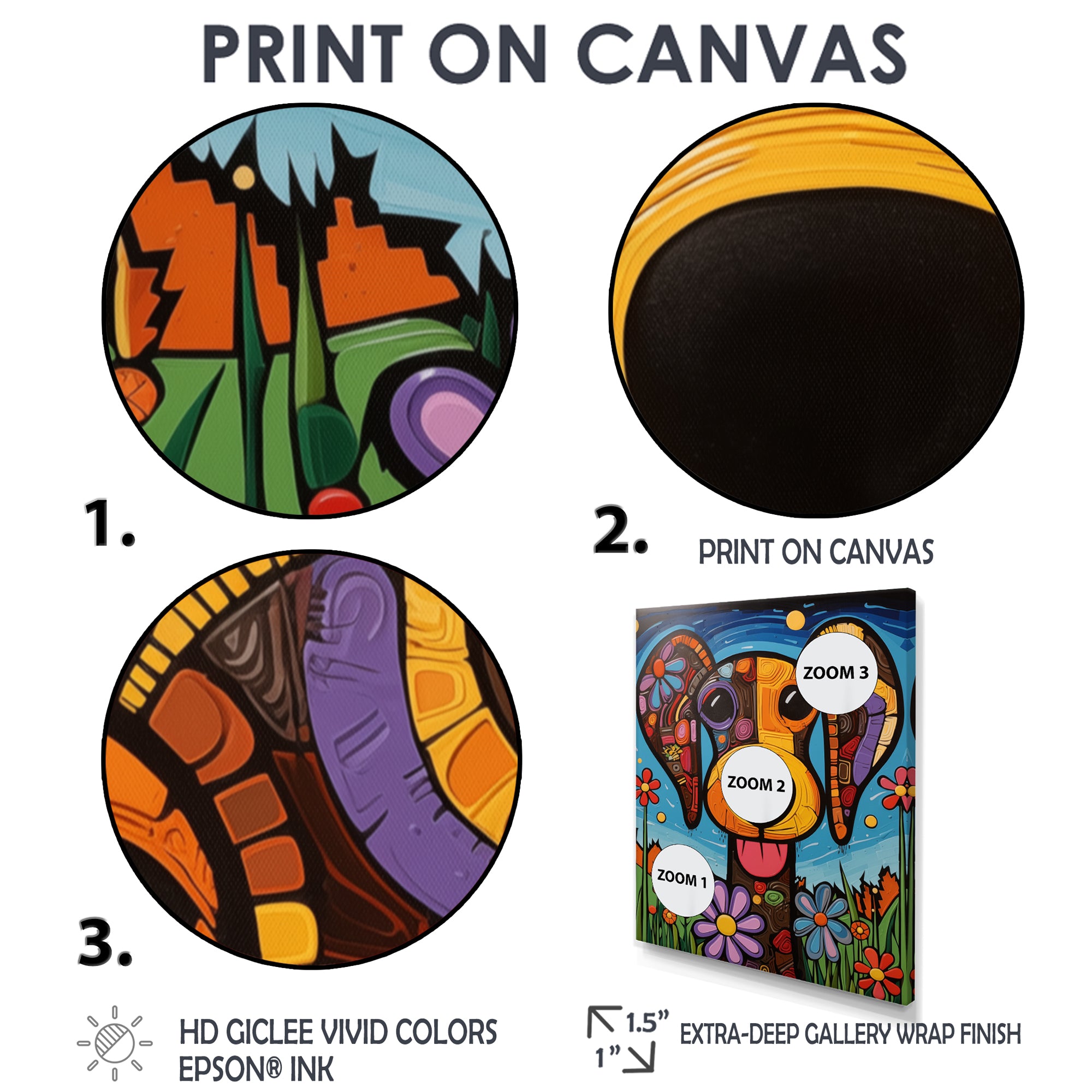 Geometric multicolor flower dog portrait - Dog Canvas Wall Art