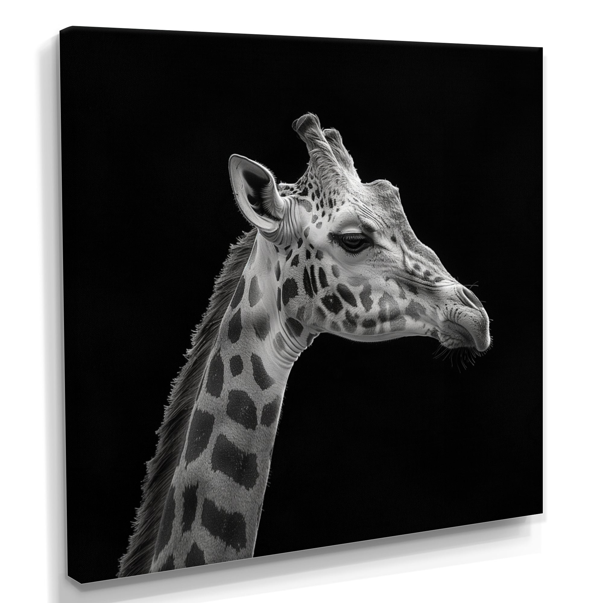 Giraffe profile on black - Gray Giraffe Wall Art