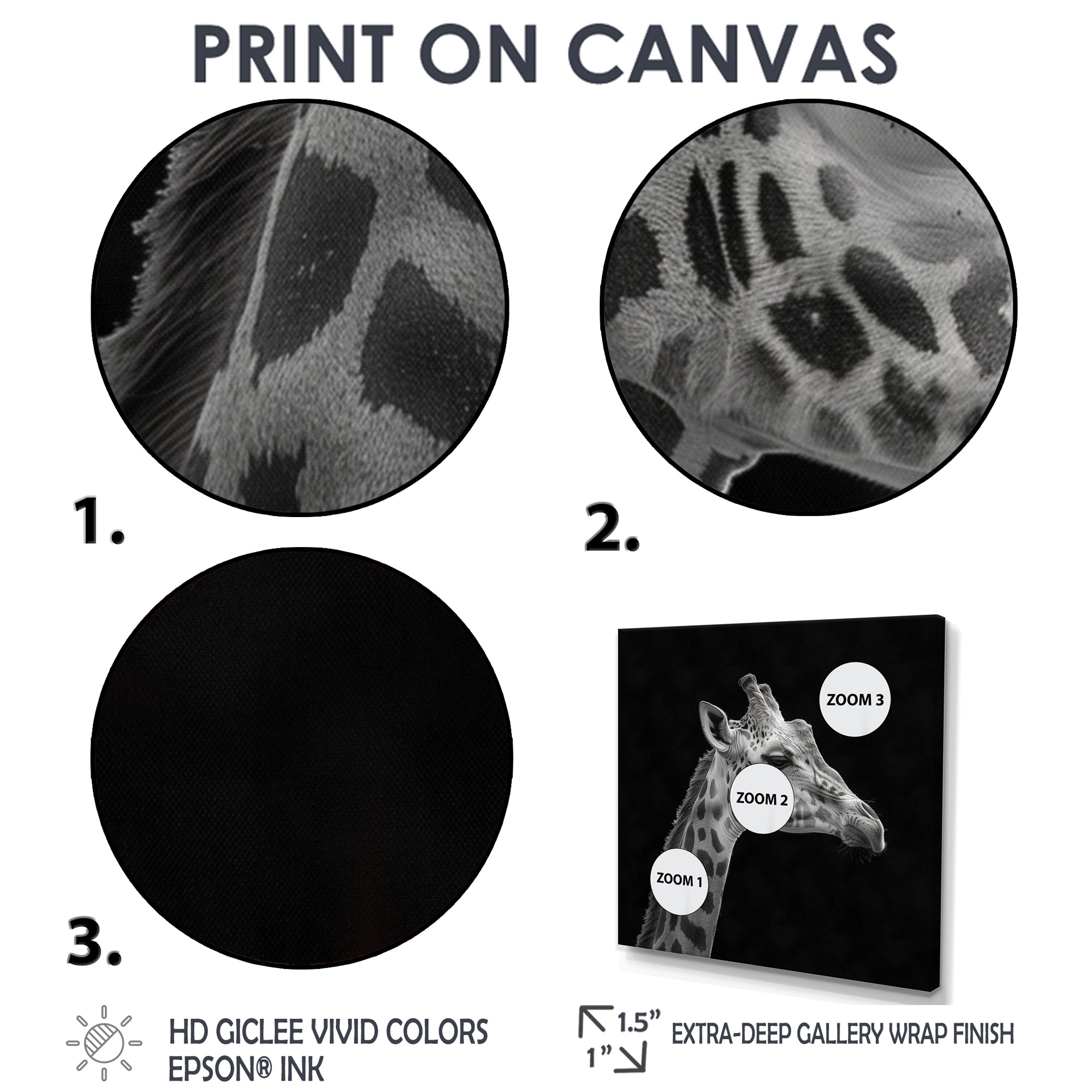Giraffe profile on black - Gray Giraffe Wall Art