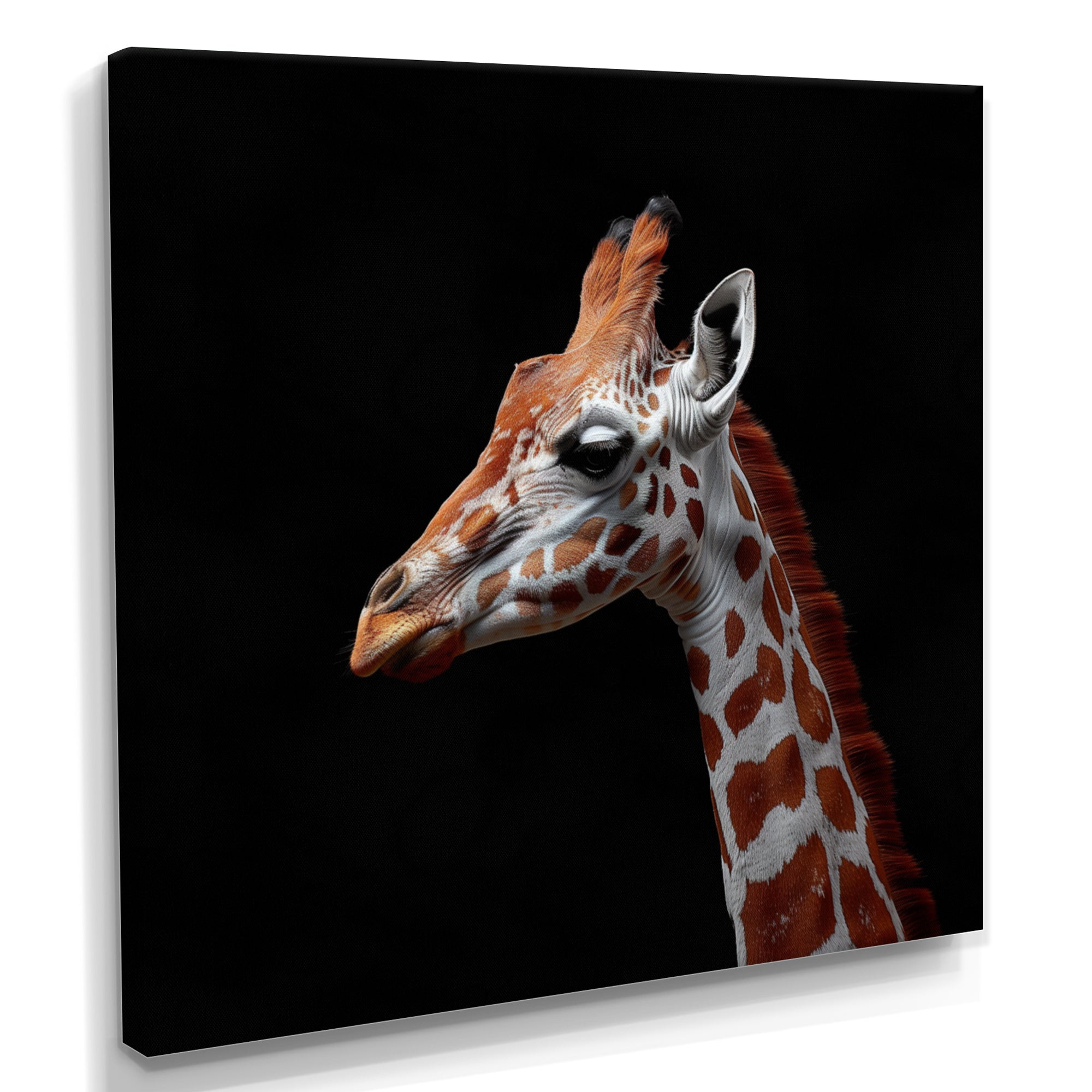 Brown giraffe profile on black - White Giraffe Wall Art