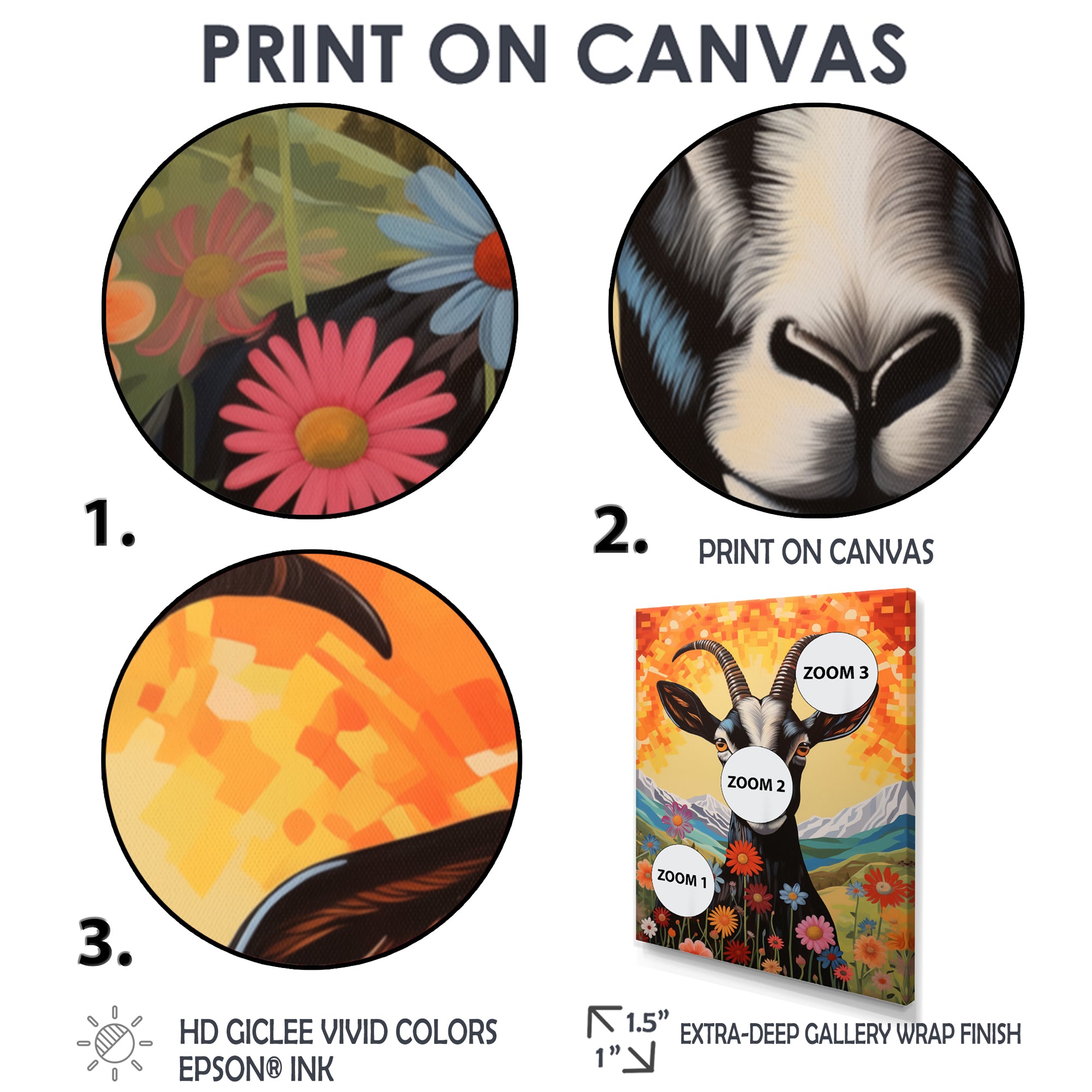 Mountain Goat in colorful meadows - Goat Large Canvas Wall Art