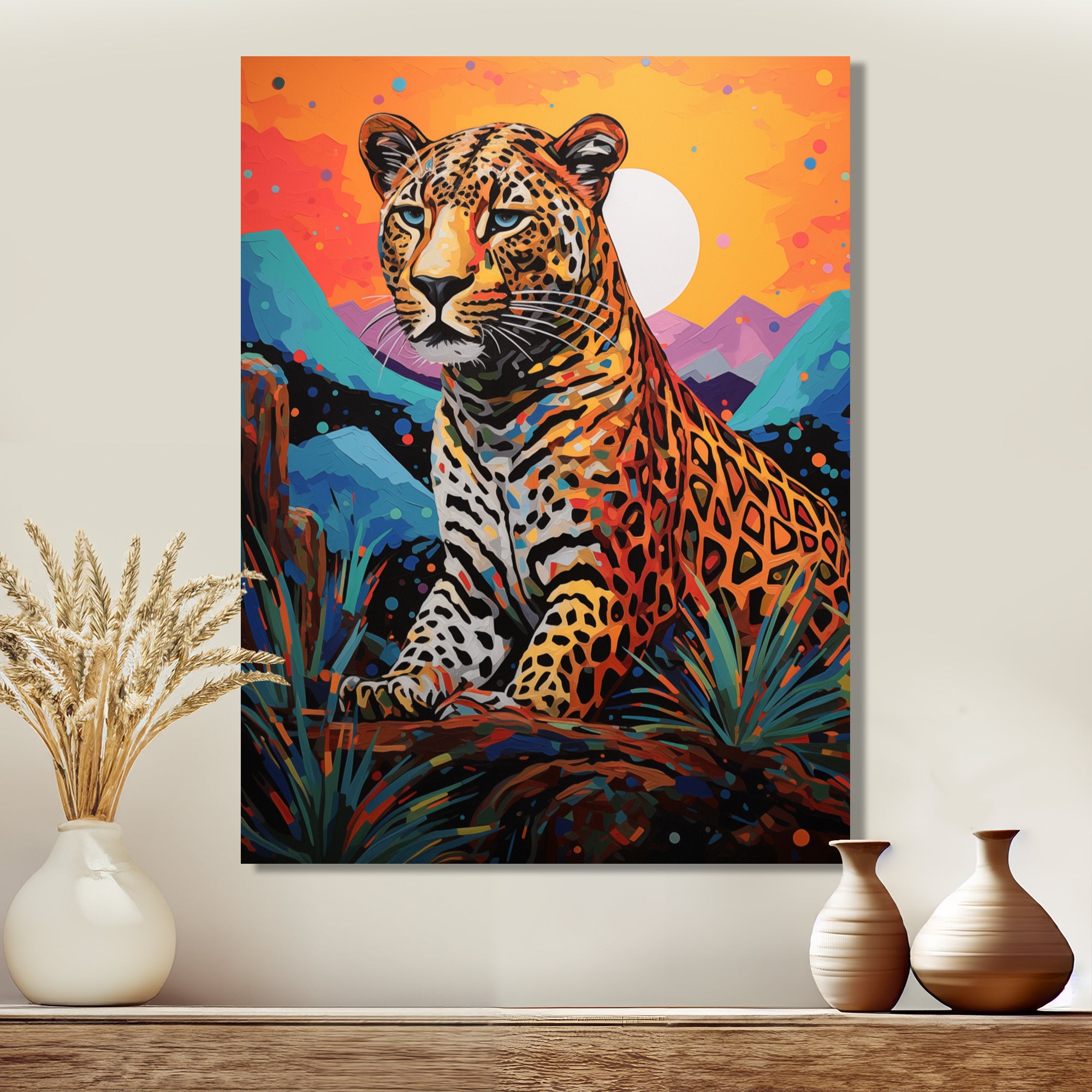 Cheetah in colorful mountain Sahara landscape - Cheetah Canvas Wall Art