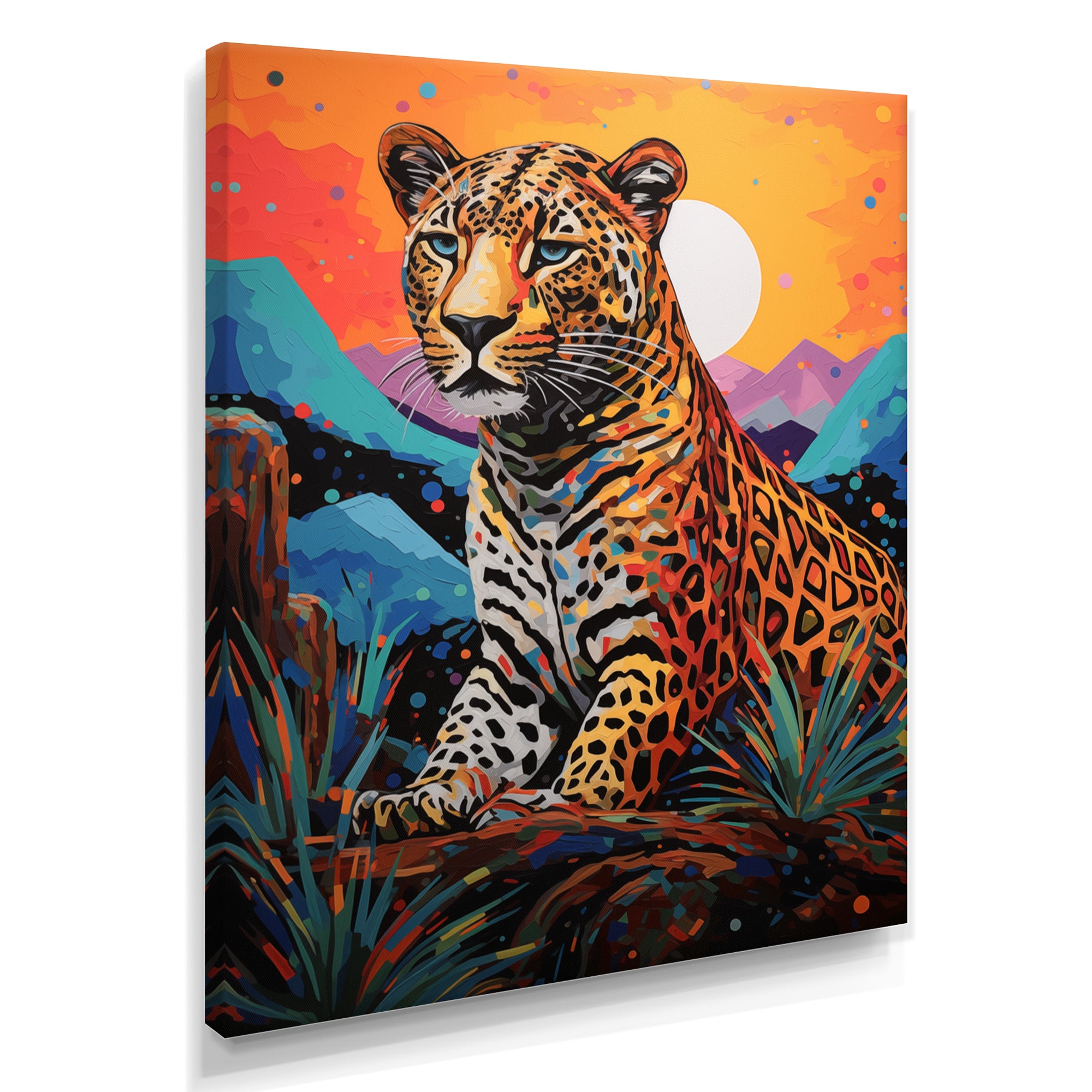 Cheetah in colorful mountain Sahara landscape - Cheetah Canvas Wall Art