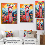 Pink Alpaca in Chile mountain blooms landscape - Llama Wall Decor