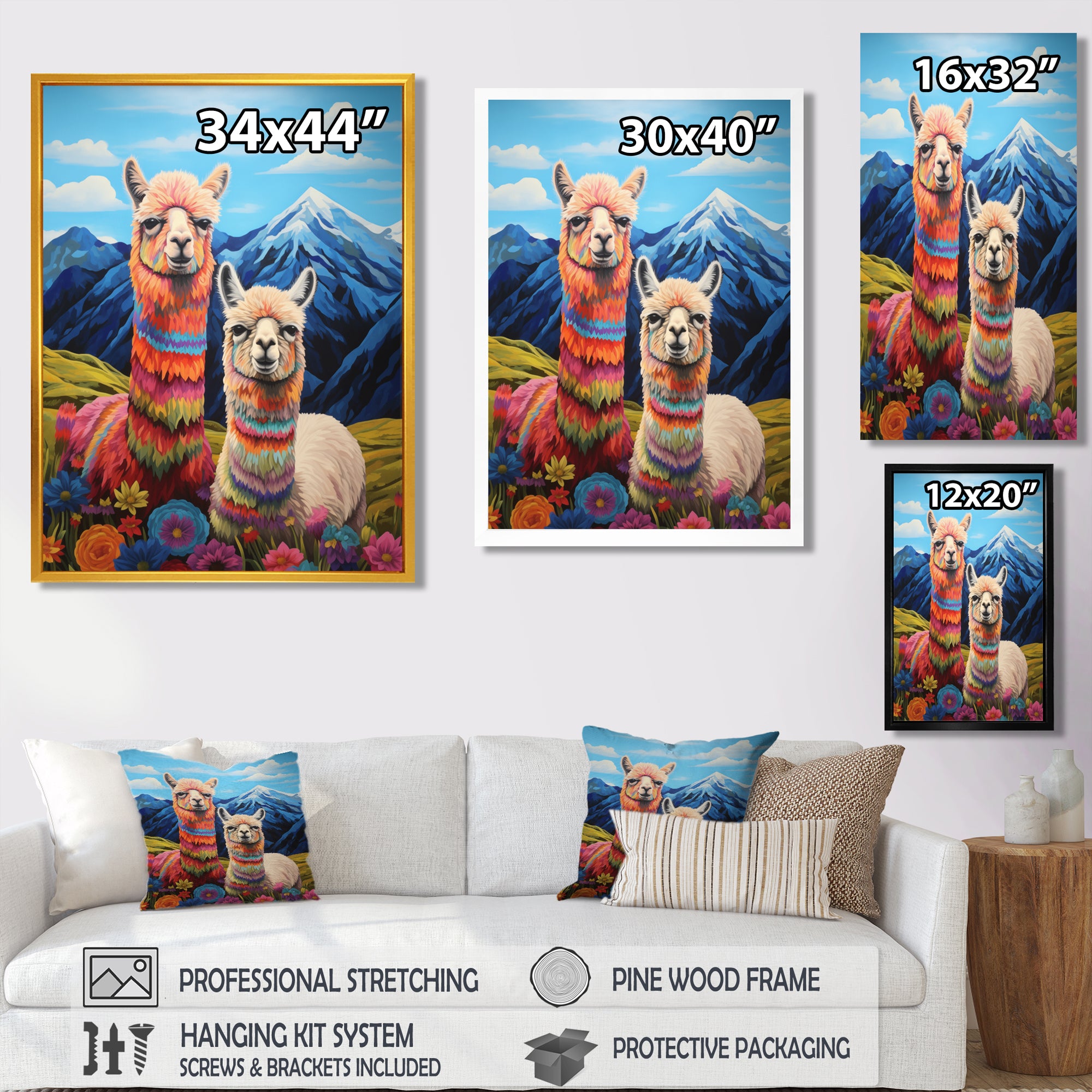 Colorful Alpacas in Chile mountain flower landscape - Llama Wall Art Prints