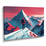 Red Blue Winter Mountain Views Hiking I - Hiking Canvas Wall Art