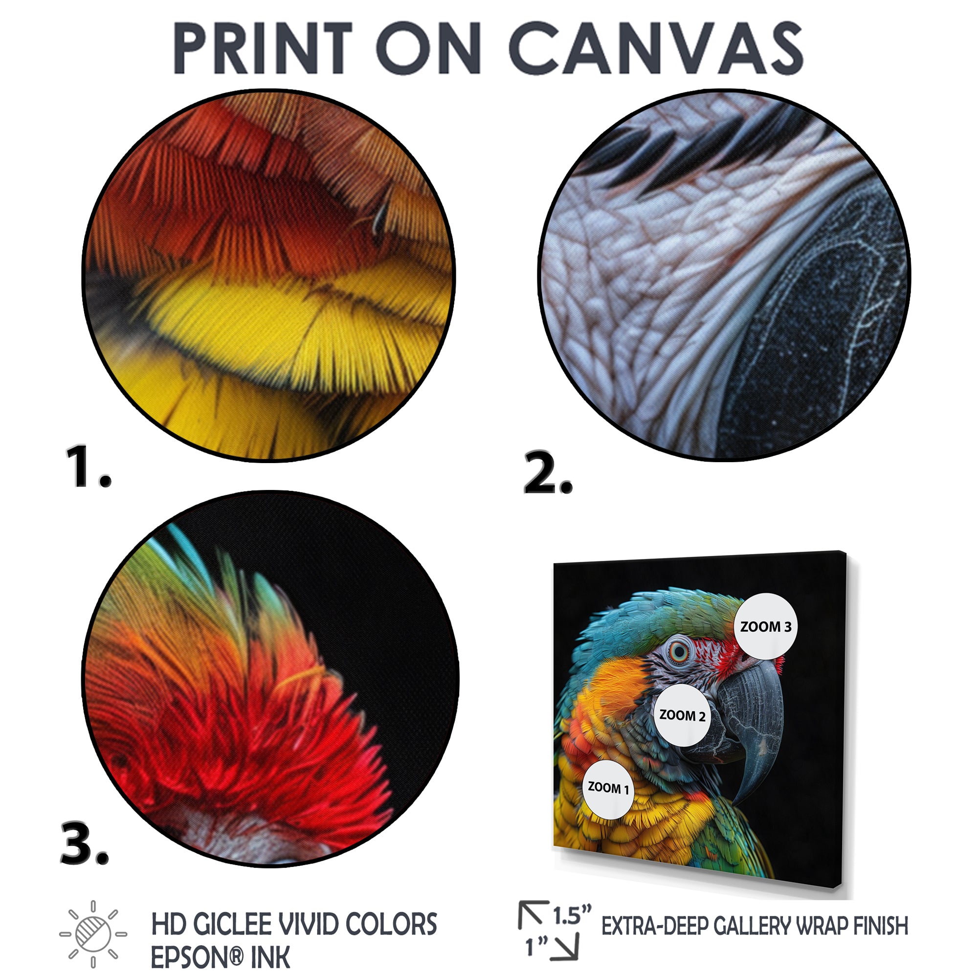 Green and yellow parrot portrait on black - Parrot Wall Decor