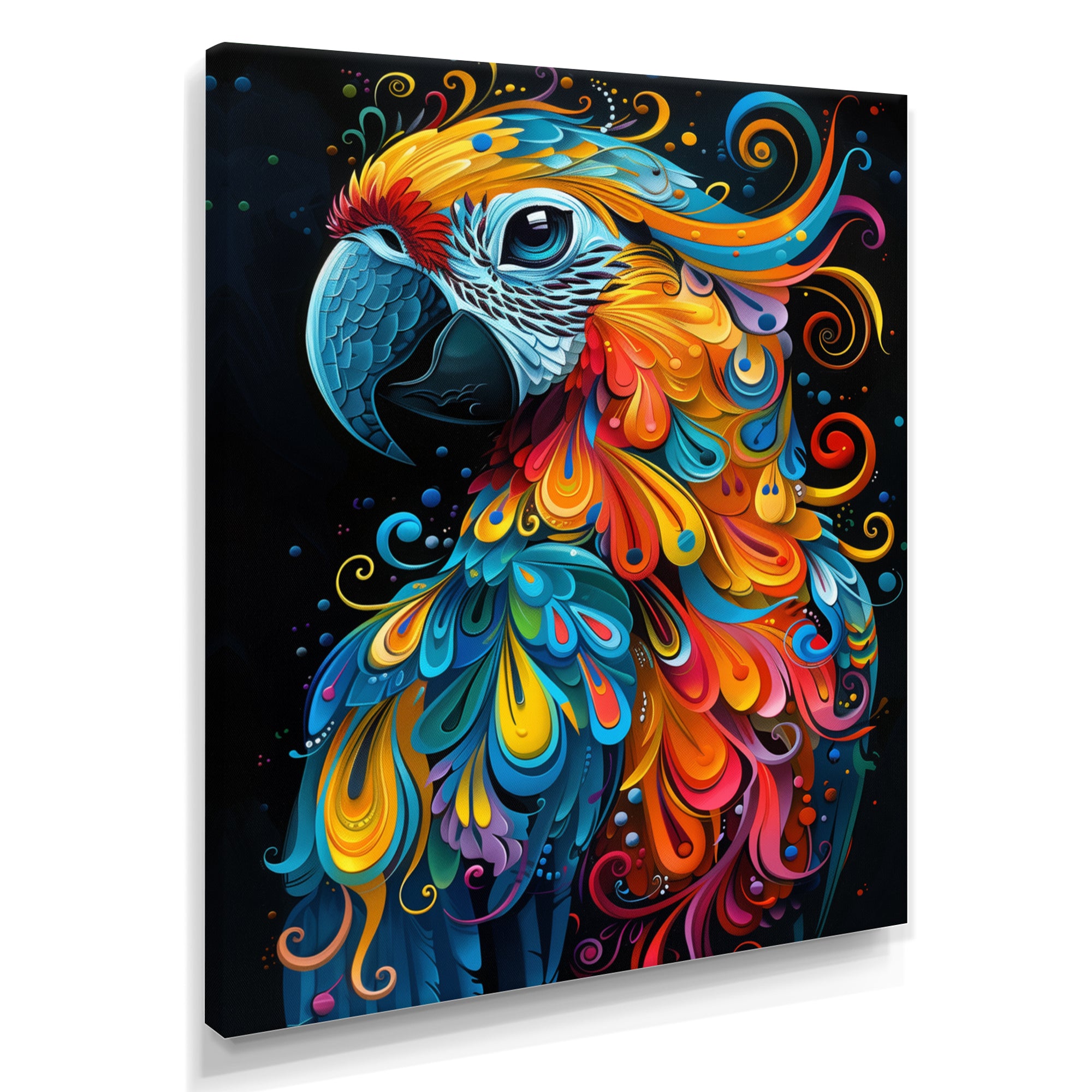 Blue orange parrot portrait on black - Parrot Wall Decor