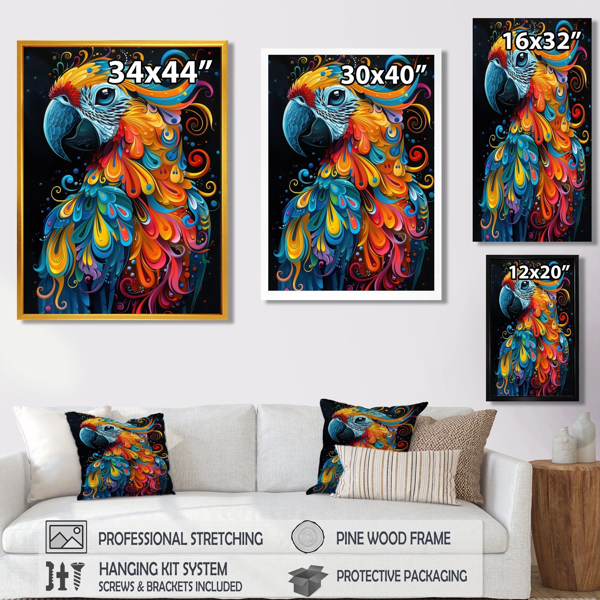 Blue orange parrot portrait on black - Parrot Wall Decor