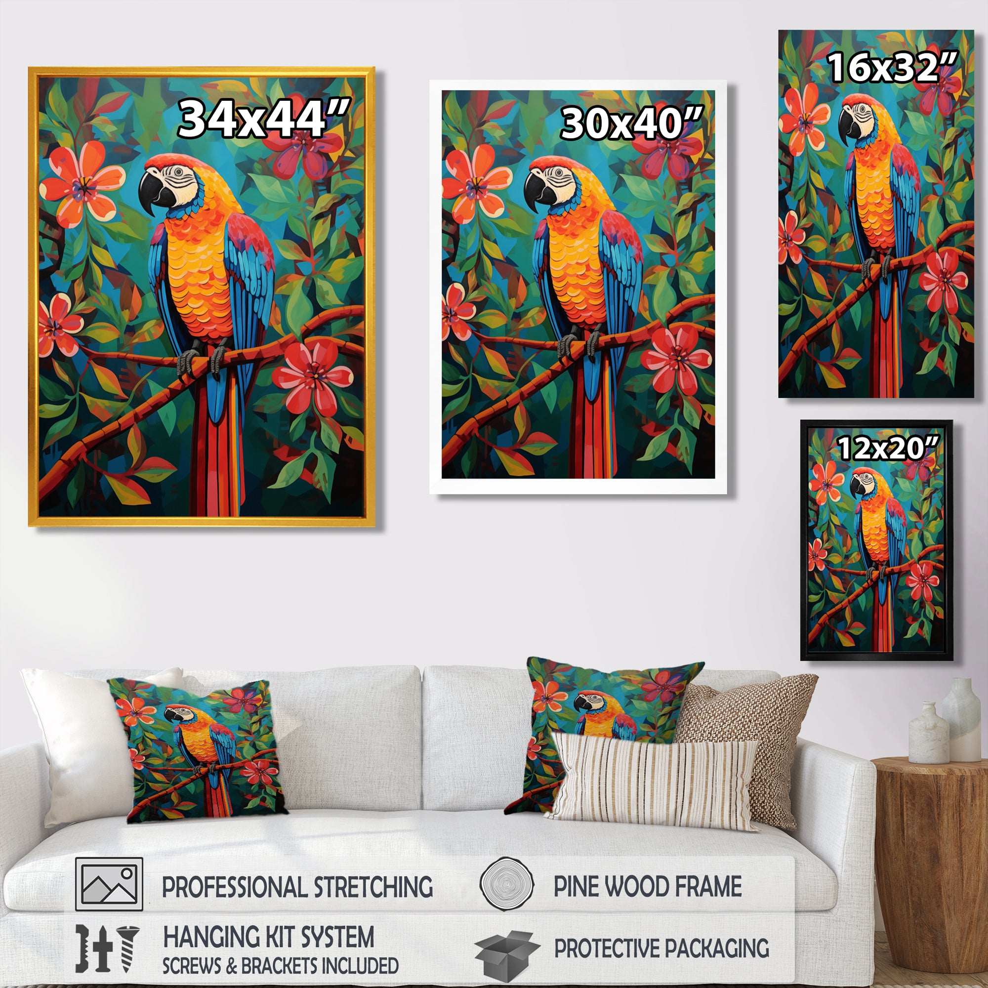 Orange blue Parrot in the African jungle - Parrot Wall Art Prints