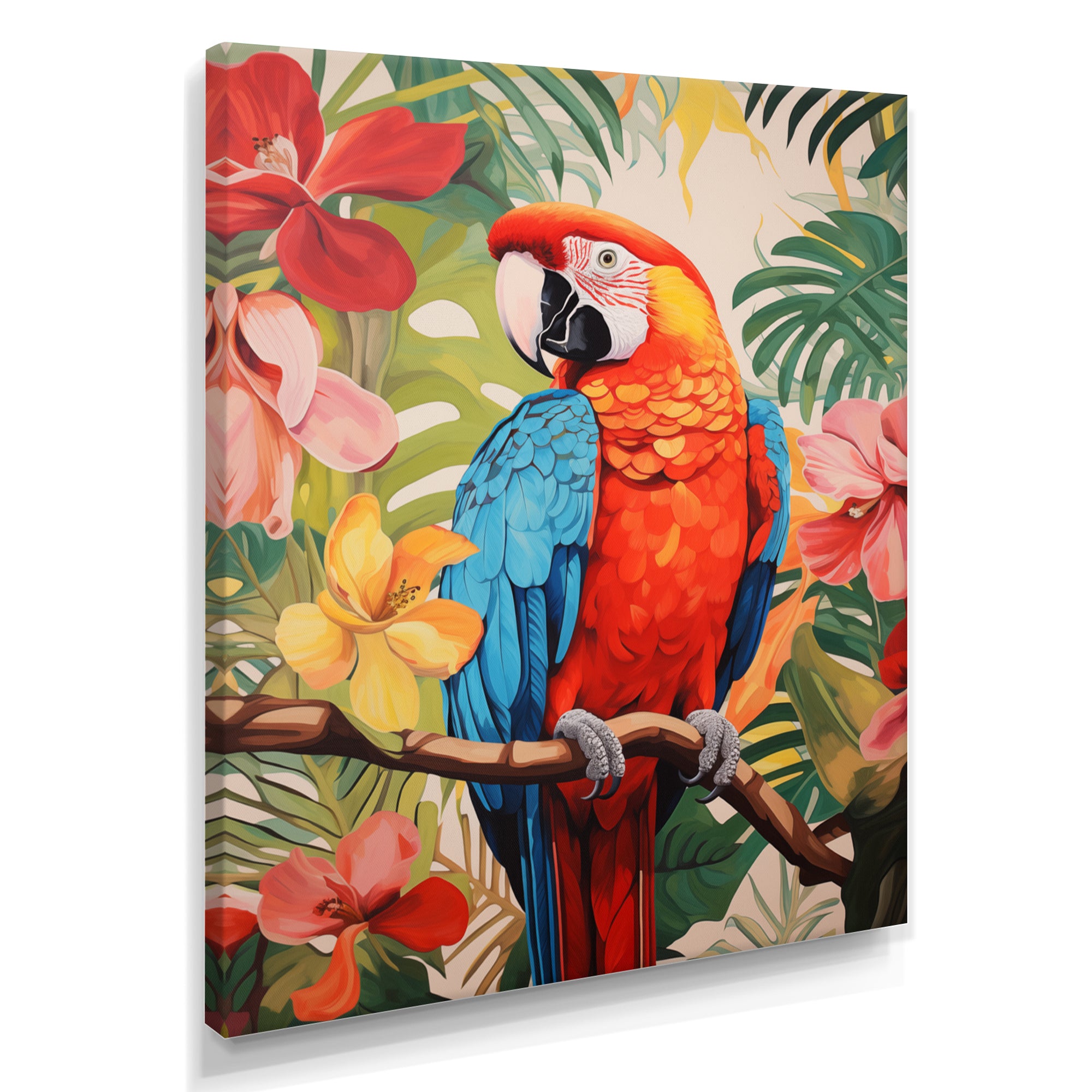 Red blue Parrot in the African jungle - Red Parrot Wall Art