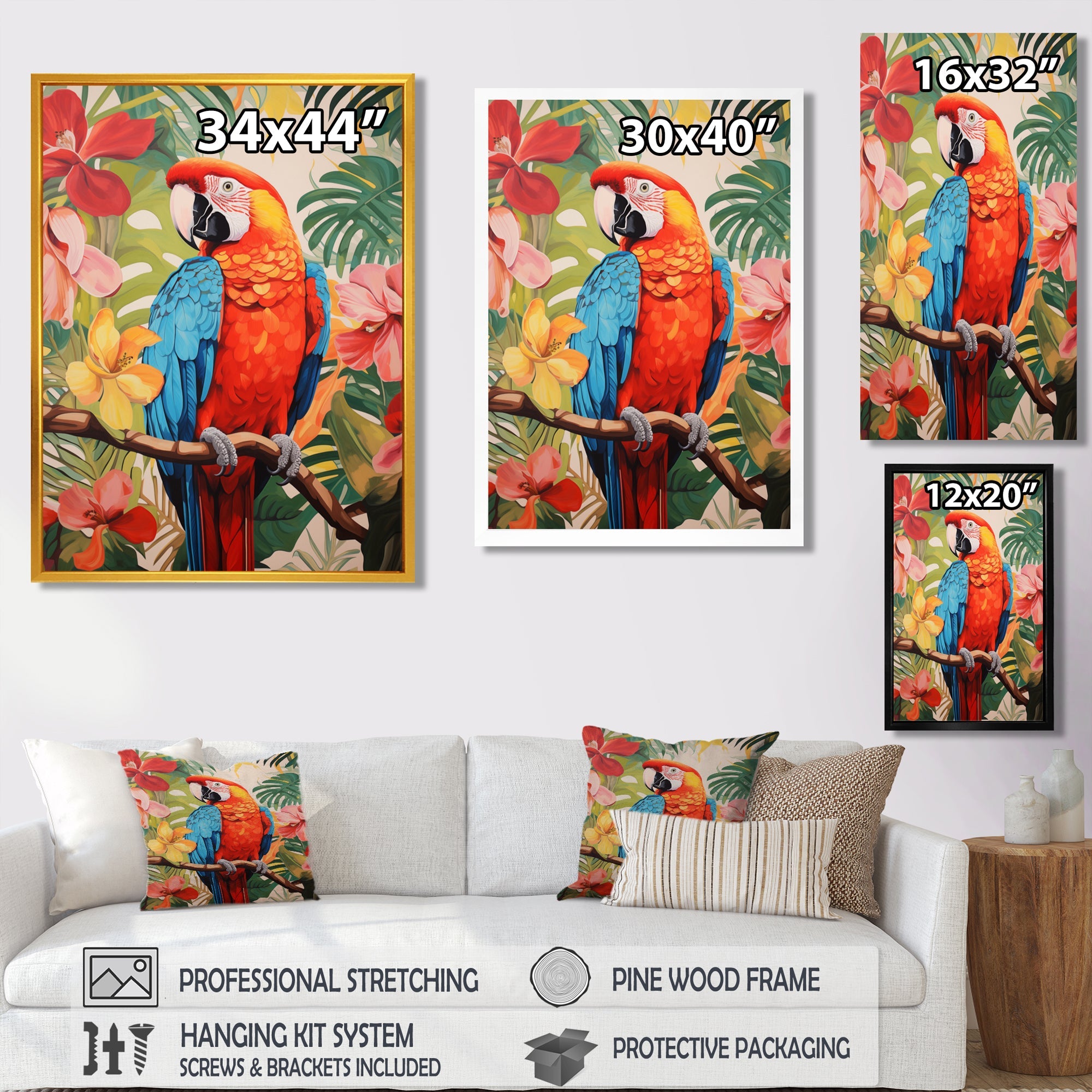 Red blue Parrot in the African jungle - Red Parrot Wall Art