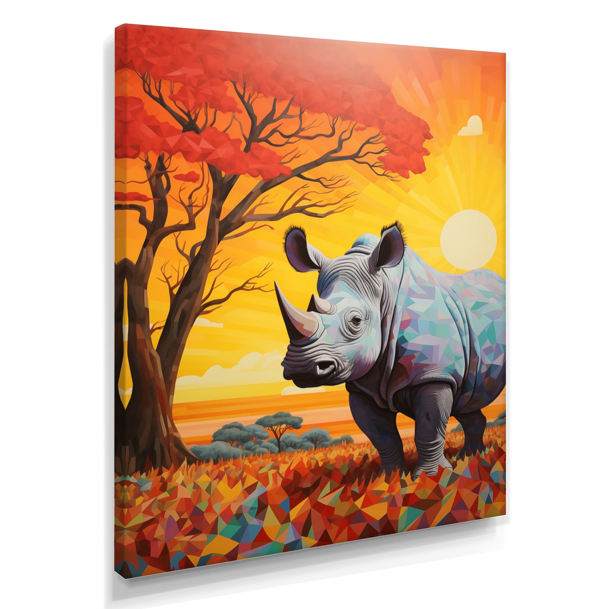 Rhinoceros at sunset in the Borneo Jungle - Rhino Living Room Wall Art