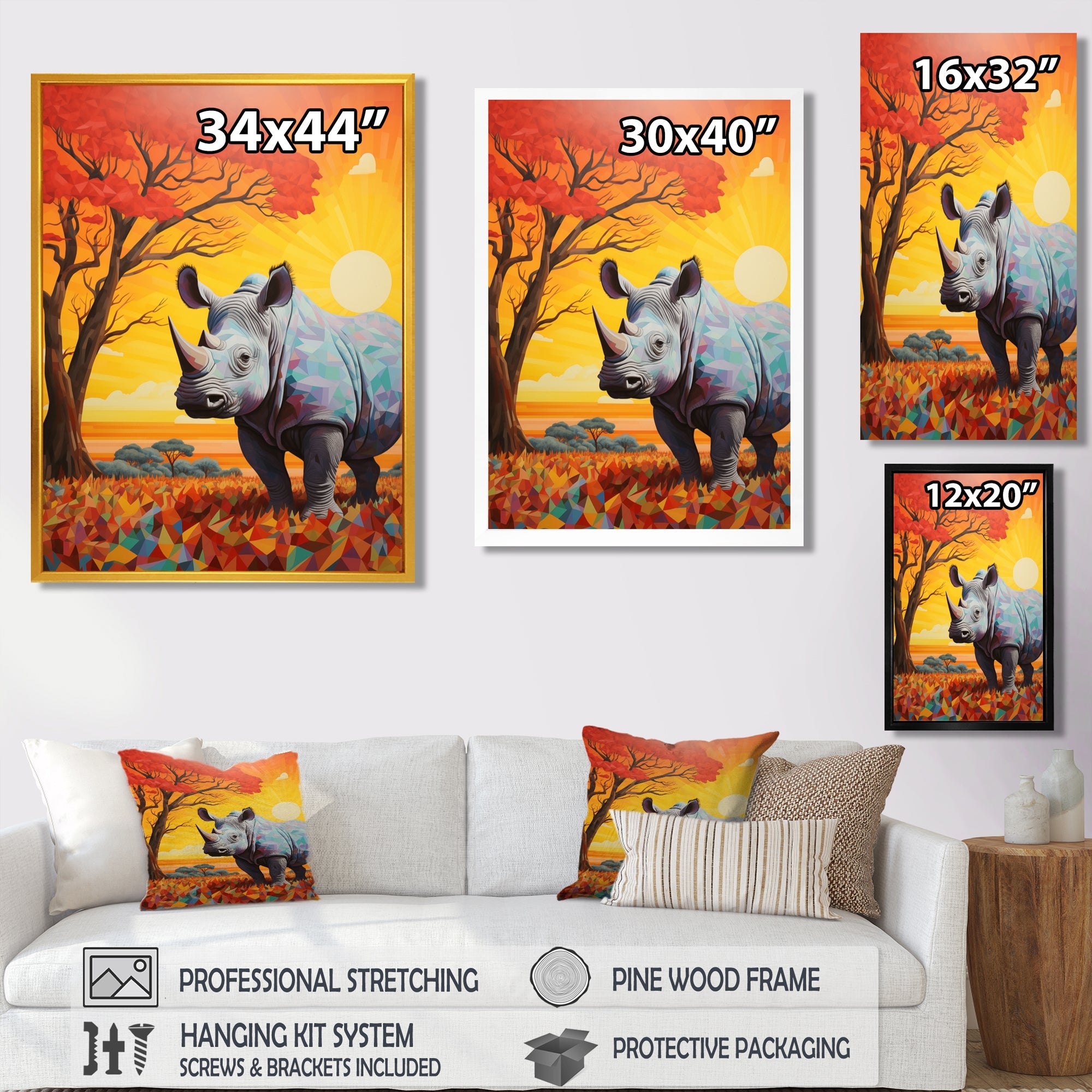 Rhinoceros at sunset in the Borneo Jungle - Rhino Living Room Wall Art