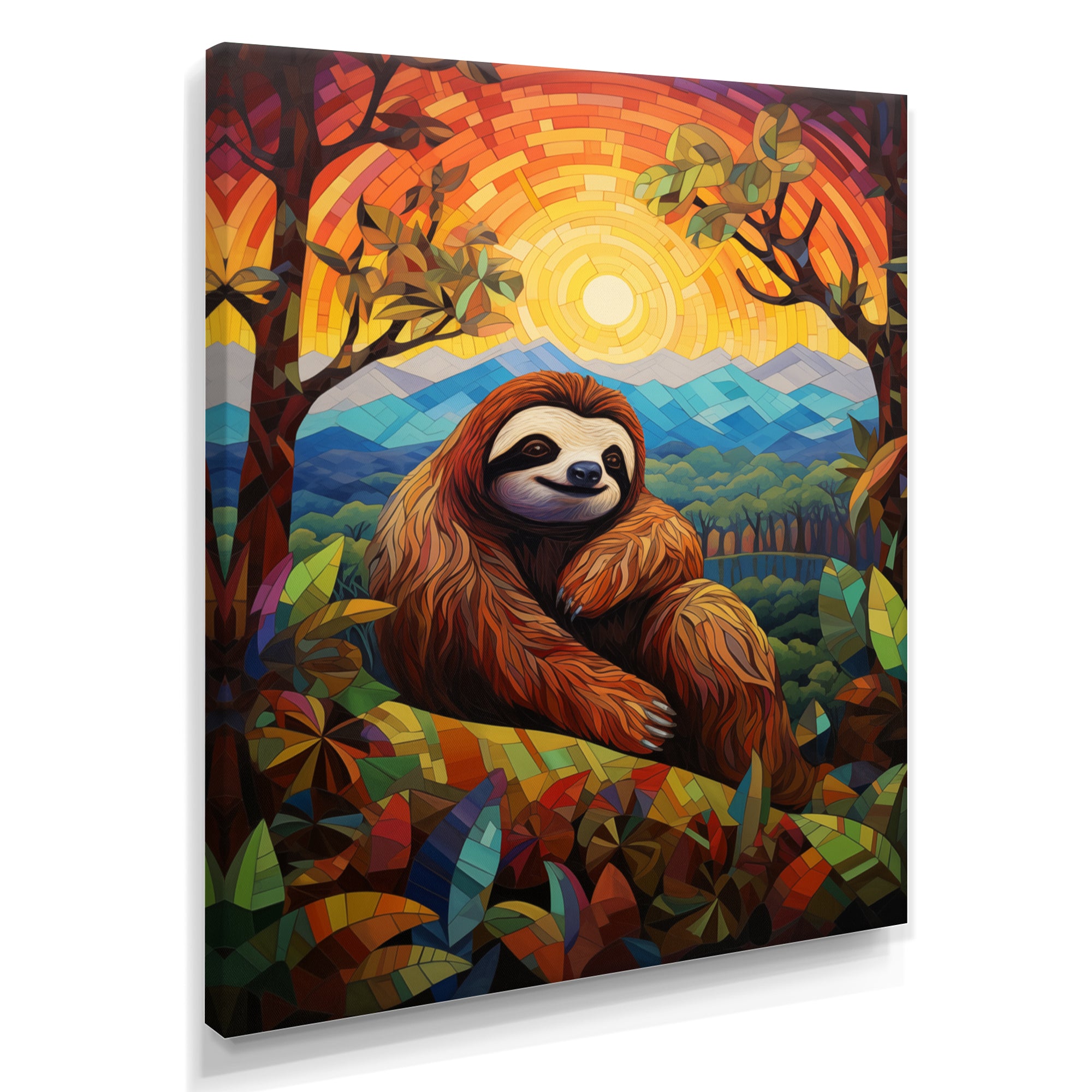 Relaxing Sloth in colorful landscape - Sloth Bedroom Wall Art