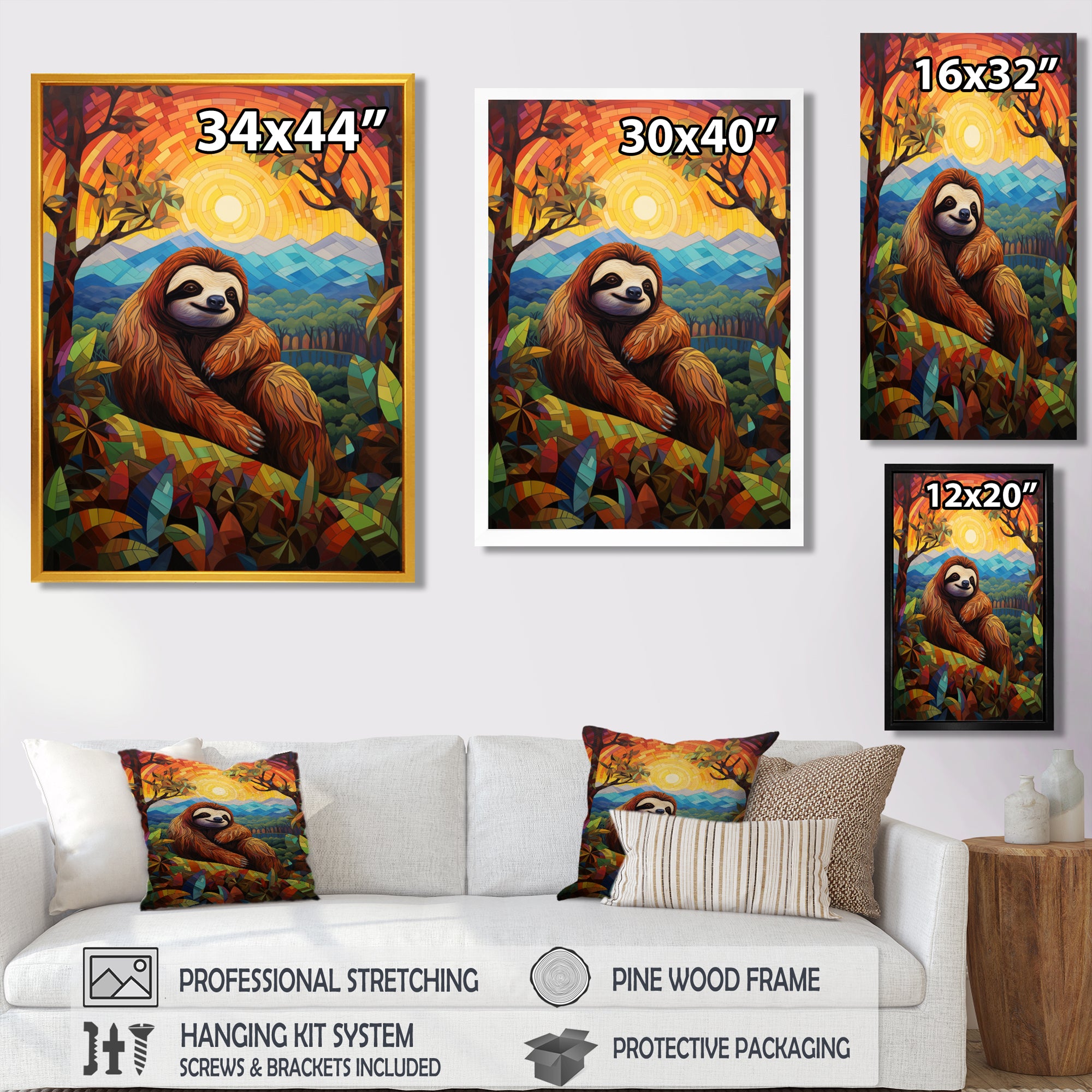 Relaxing Sloth in colorful landscape - Sloth Bedroom Wall Art