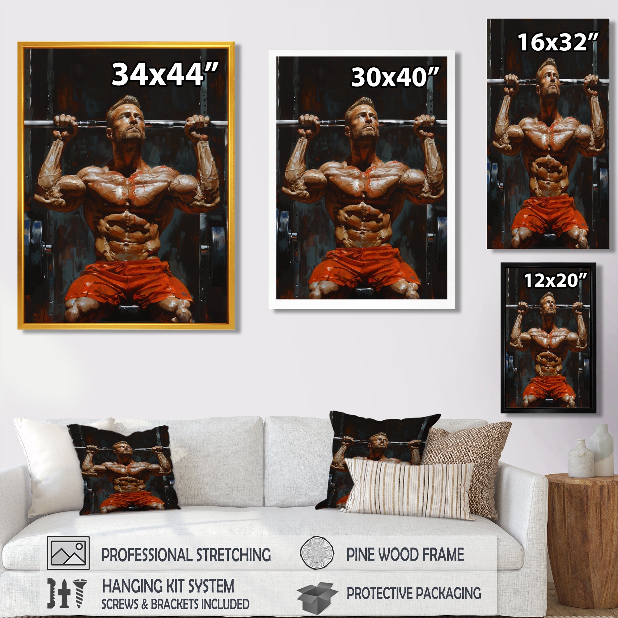 Determined Weightlifting Men Competition I - Aerobic & Bodybuilding Canvas Wall Art