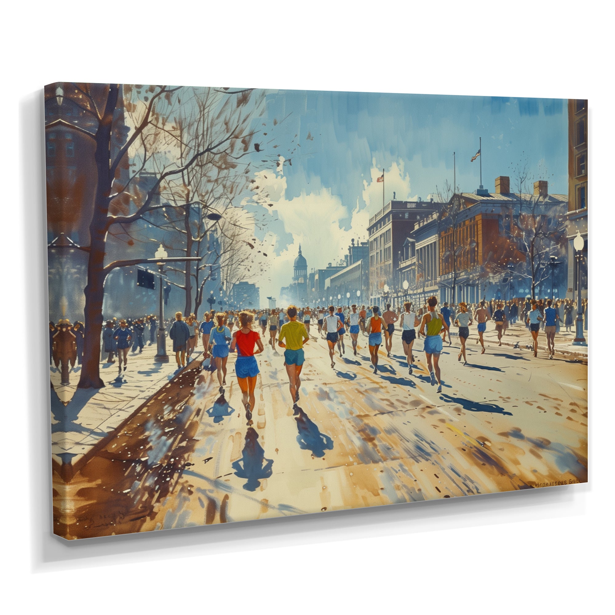 Running Marathon In Boston - Running Canvas Wall Art