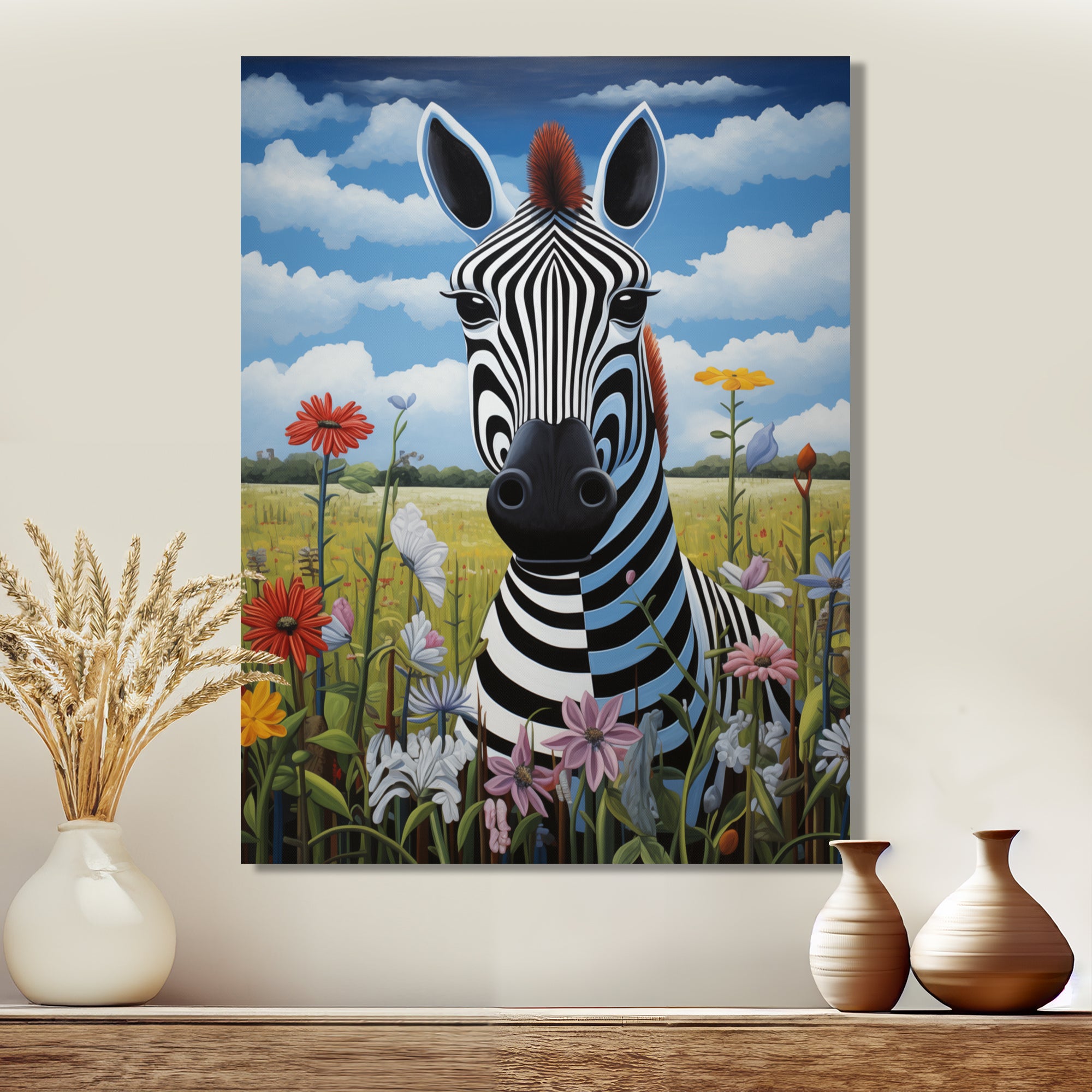 Funny Zebra meadows cartoon Portrait - Zebra Wall Decor