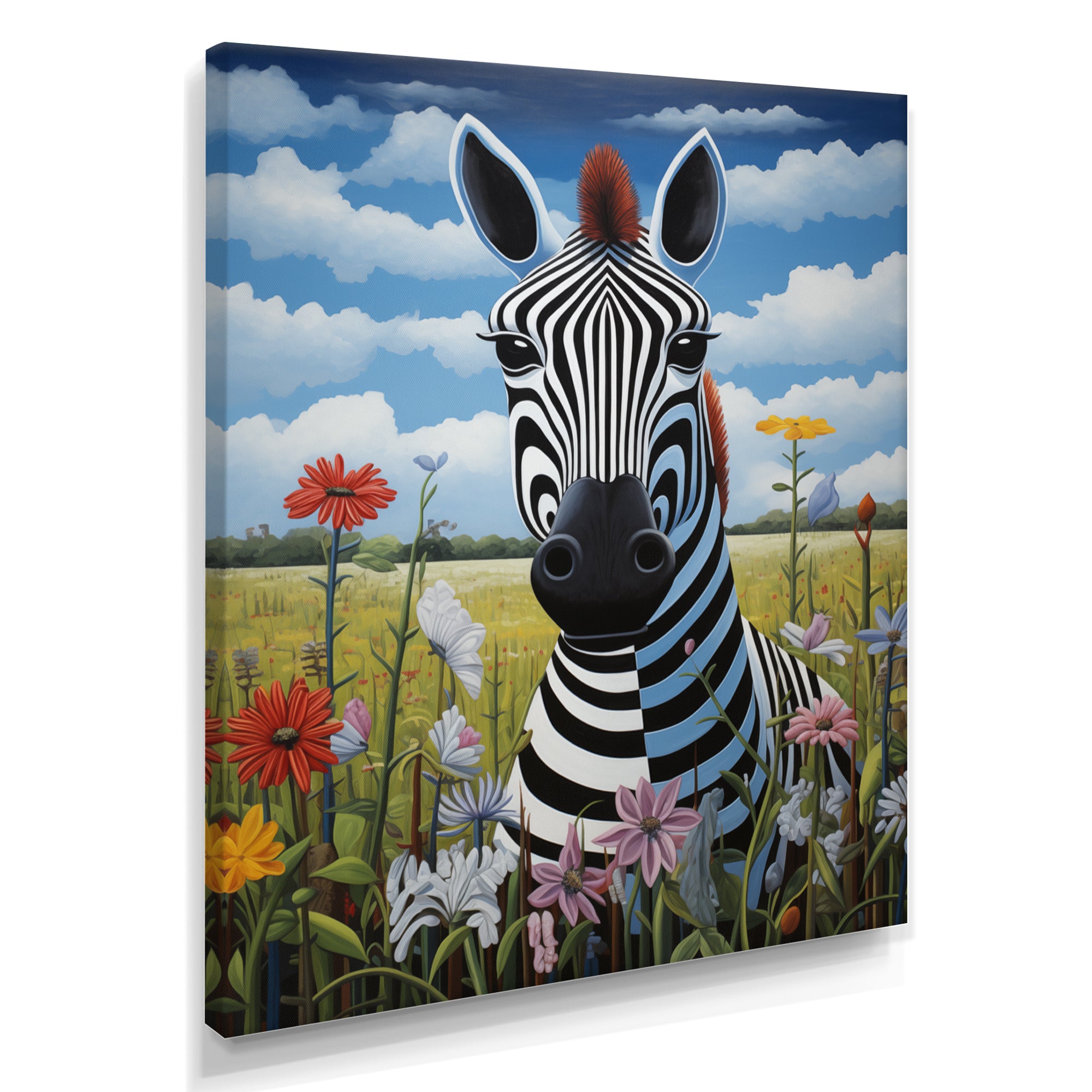 Funny Zebra meadows cartoon Portrait - Zebra Wall Decor