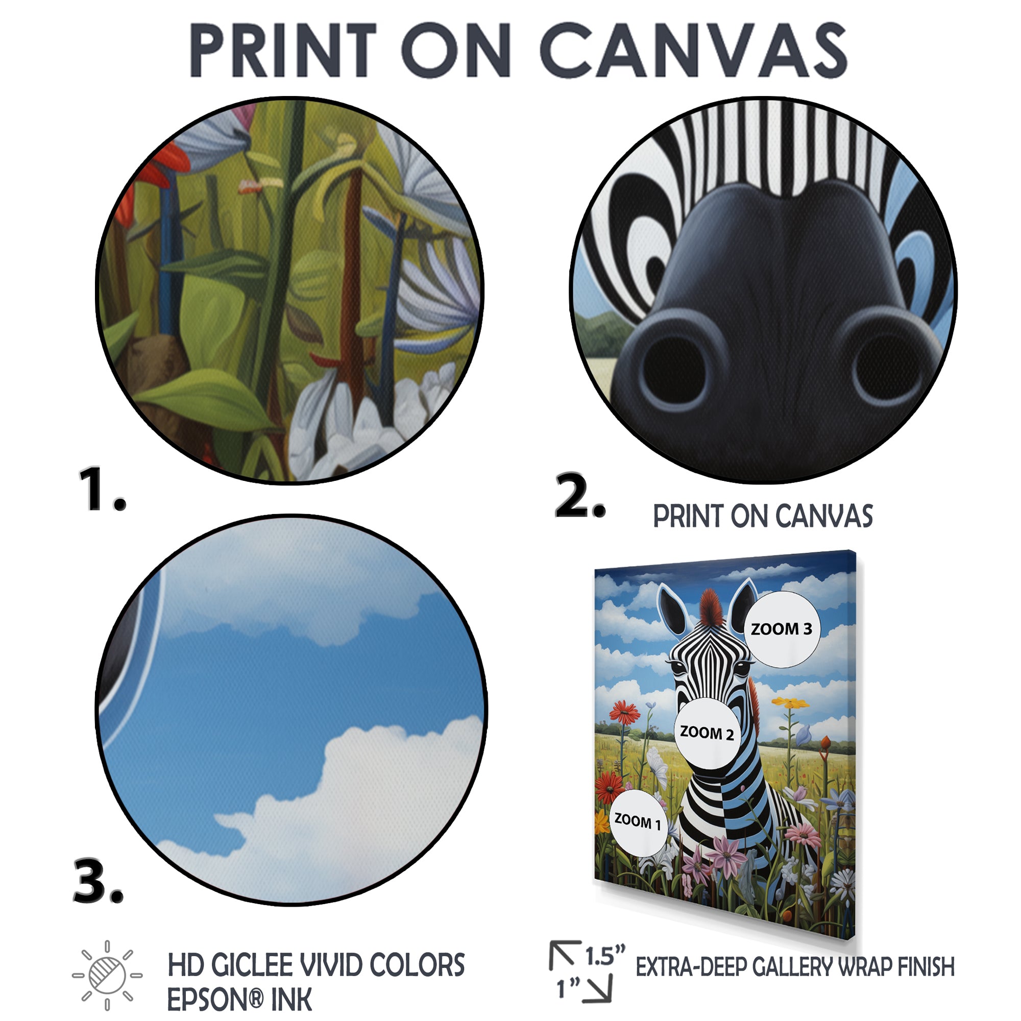 Funny Zebra meadows cartoon Portrait - Zebra Wall Decor