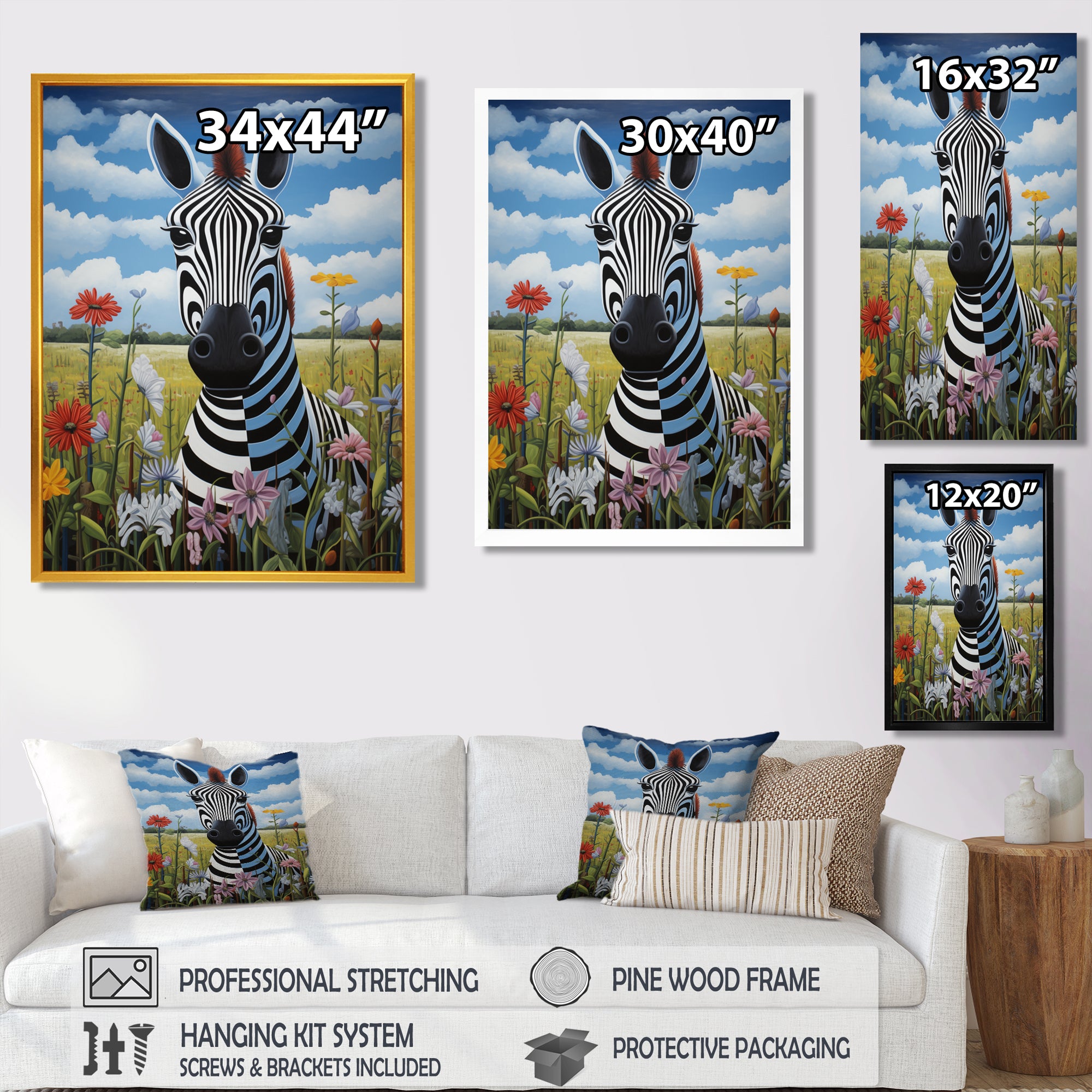 Funny Zebra meadows cartoon Portrait - Zebra Wall Decor
