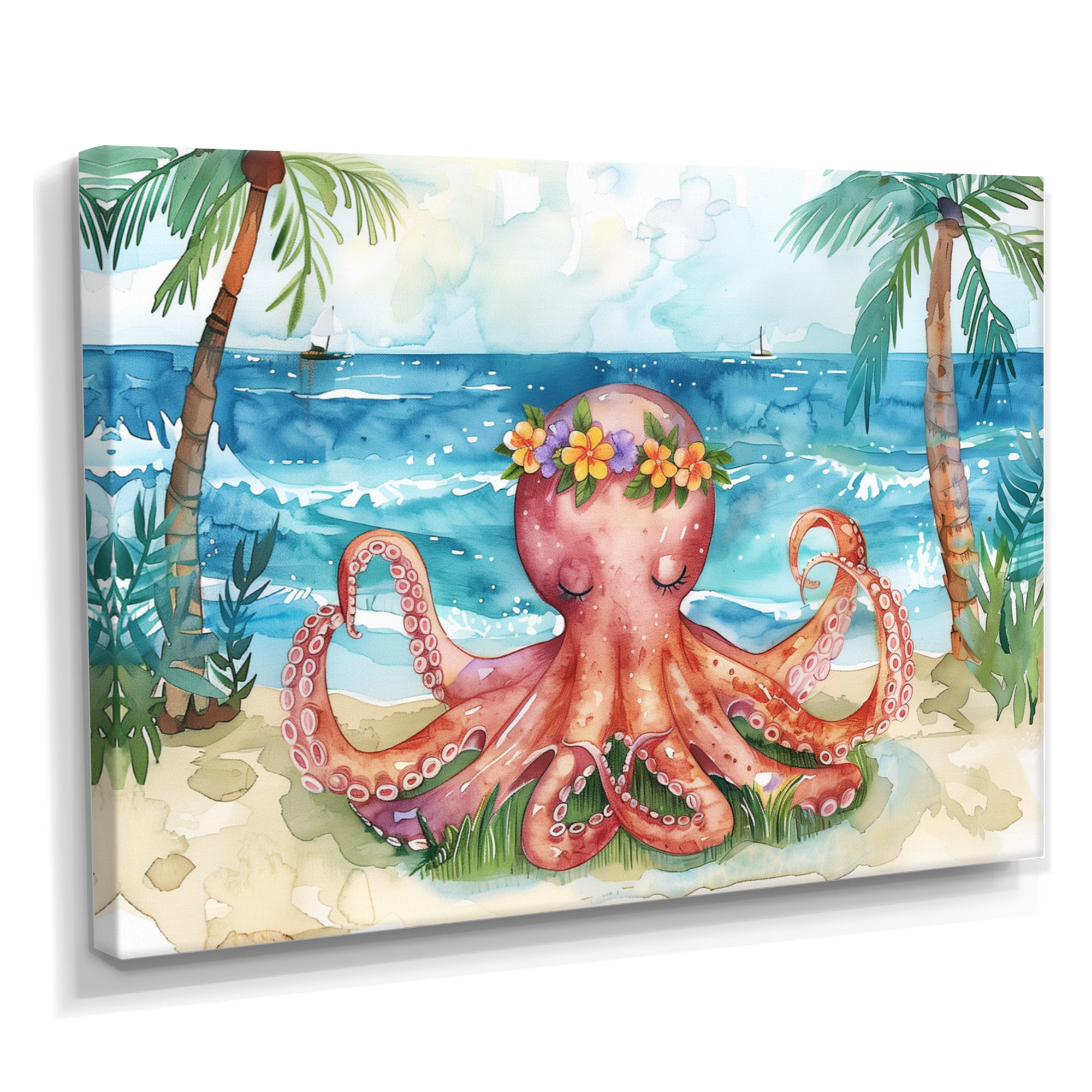 Octopus Meditating On The Beach In Hawaii - Octopus Framed Canvas Art
