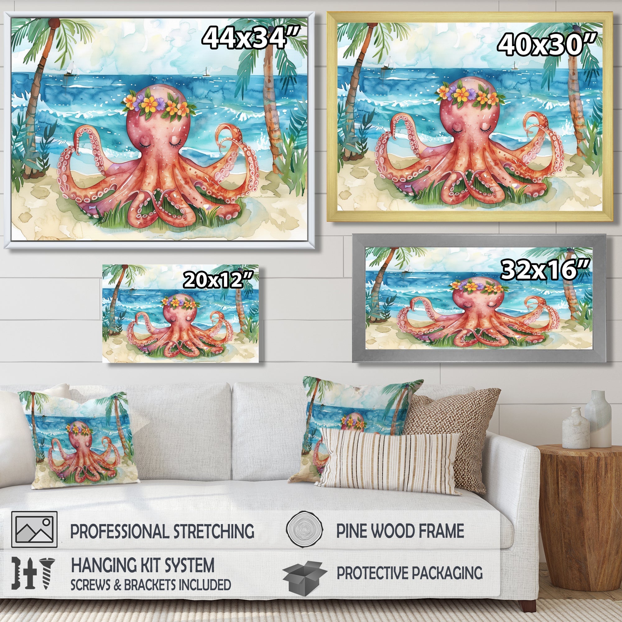 Octopus Meditating On The Beach In Hawaii - Octopus Framed Canvas Art