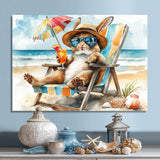 Bunny On The Beach Lounging Chair - Coastal Animal Home Decor Art